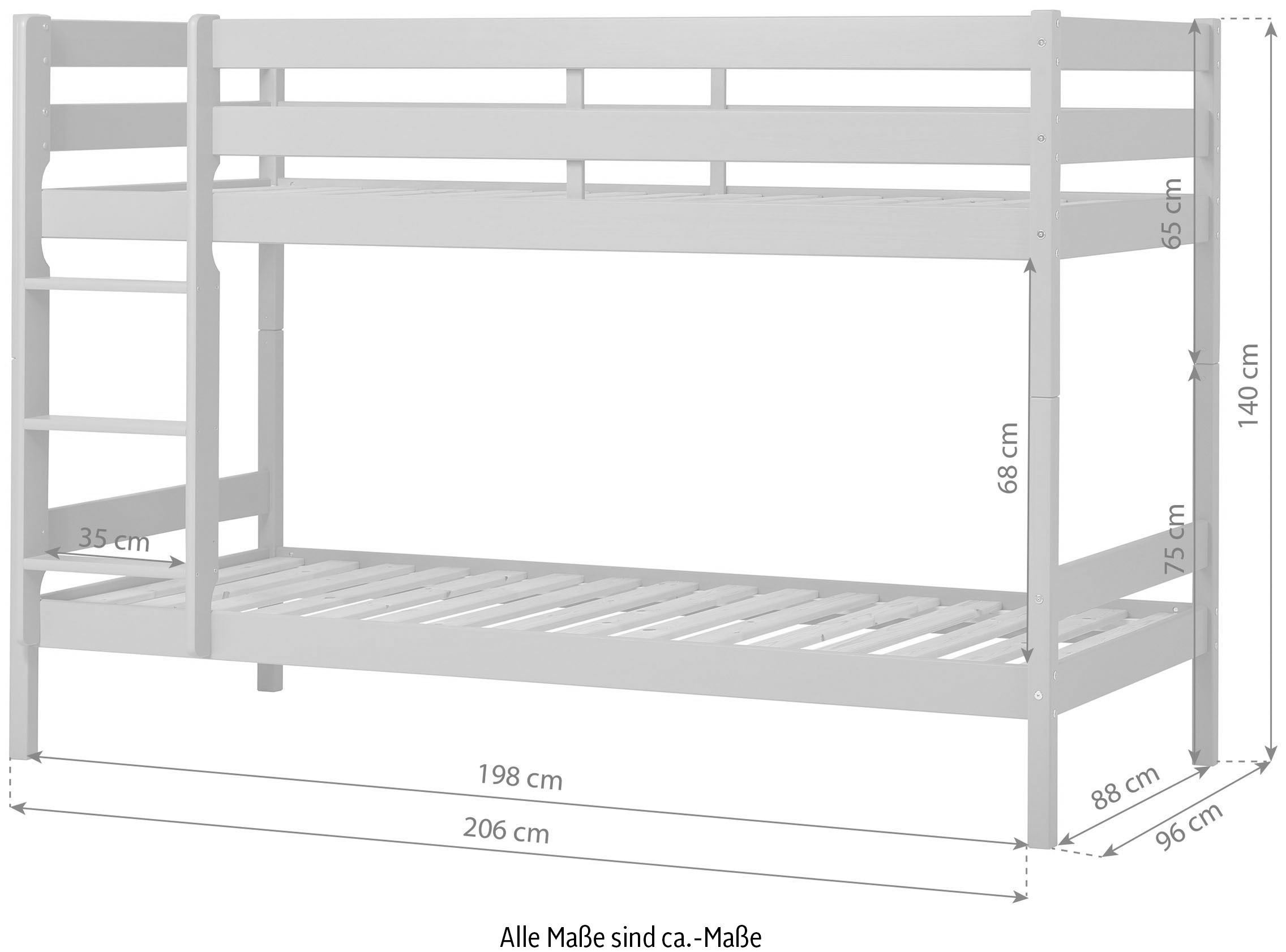 Hoppekids Etagenbett »ECO Comfort Kinderbett 90x200 oder 70x160 aus Massivholz in 4 Farben«, TÜV, FSC und Nordisches Umweltzeichen – wahlweise mit Matratzen