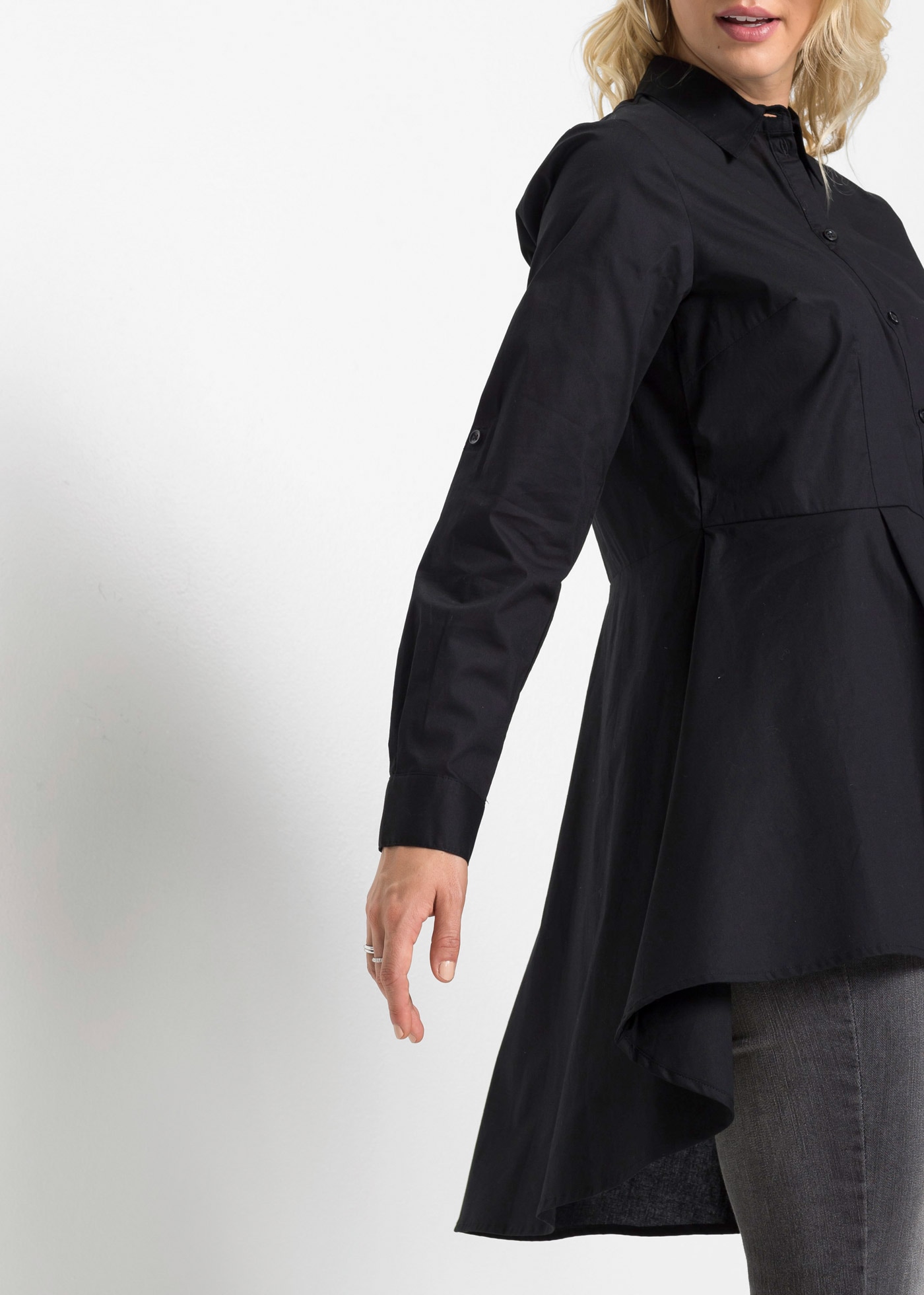 bonprix Longbluse ausgestellte Passform, aus Baumwolle und Elasthan