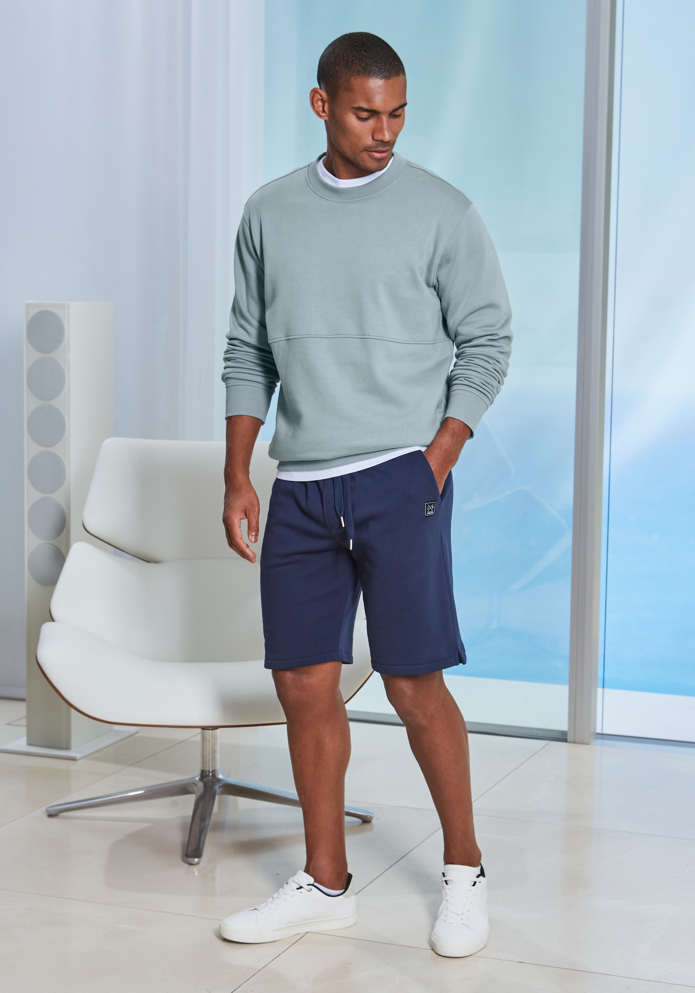 John Devin Sweatshirt »- Pullover mit modischen Teilungsnähten«, Langarm, Sweatshirt mit Rundhals, Baumwollmischung
