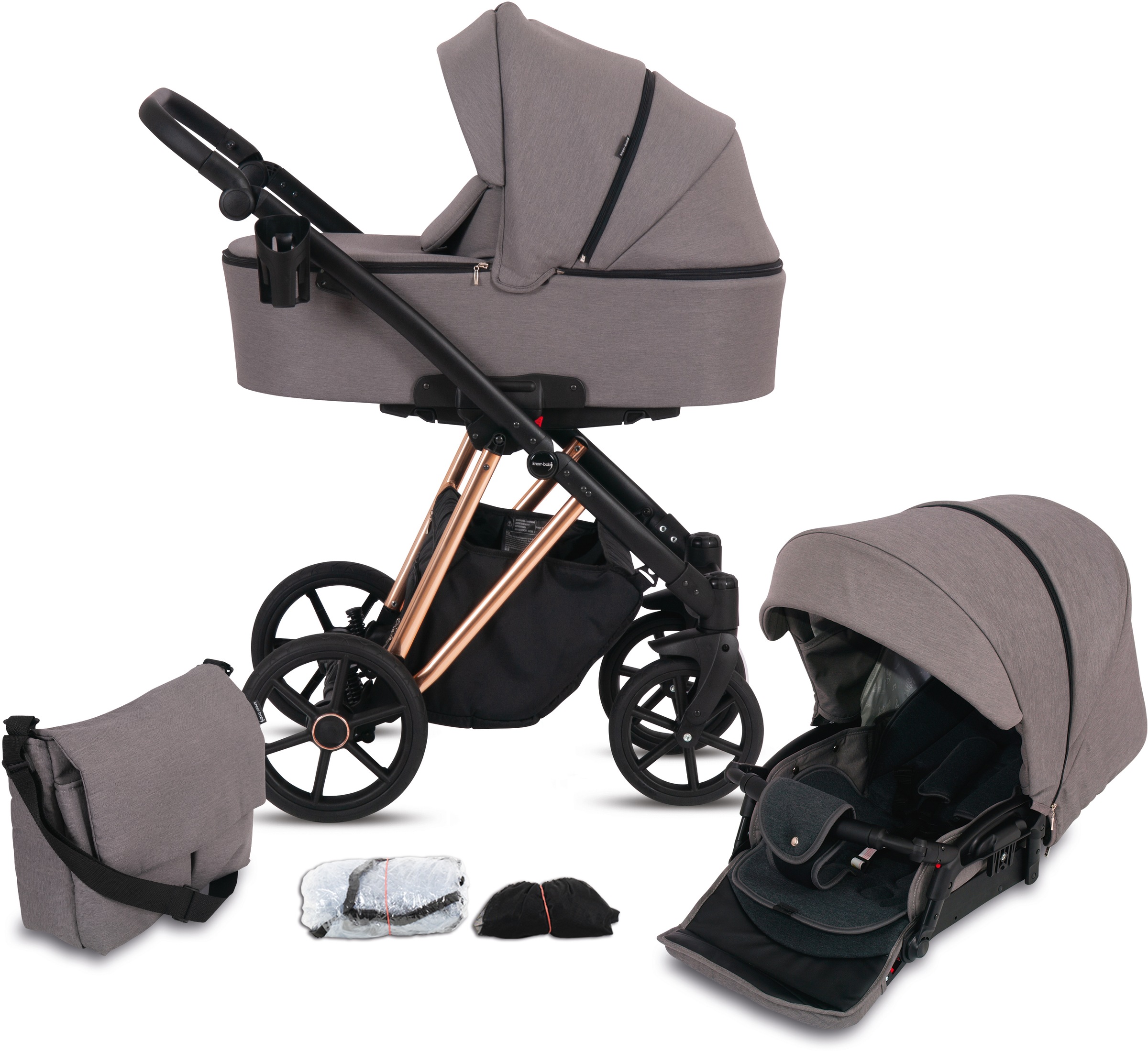 Knorrbaby Kombi-Kinderwagen »Luzon Gold-Rosé Edition, Taupe«, 15 kg, Gestell faltbar; Made in Europe