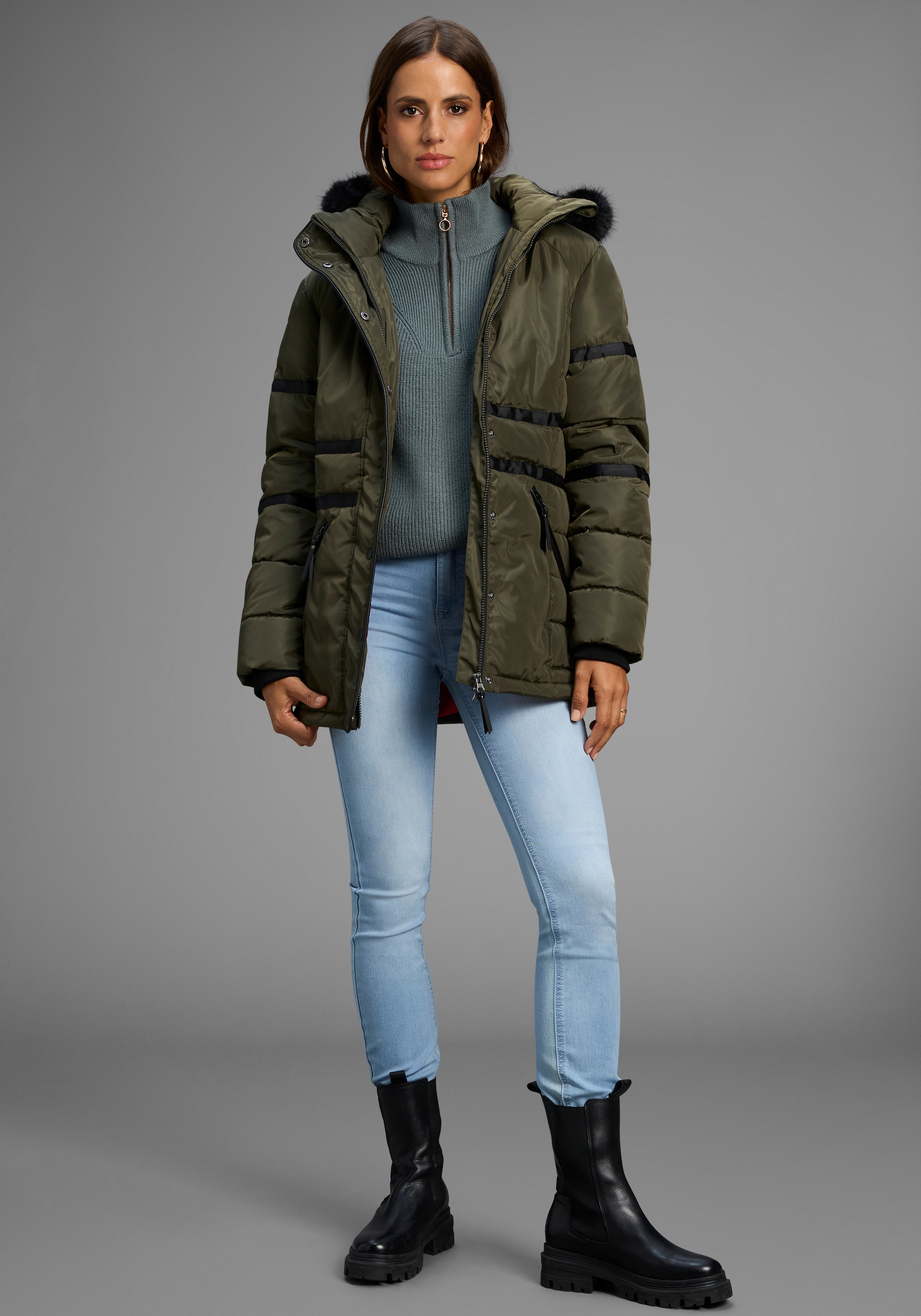 Laura Scott Winterjacke, mit Kapuze, figurumschmeichelnde Passform, mit abnehmbarer Kapuze