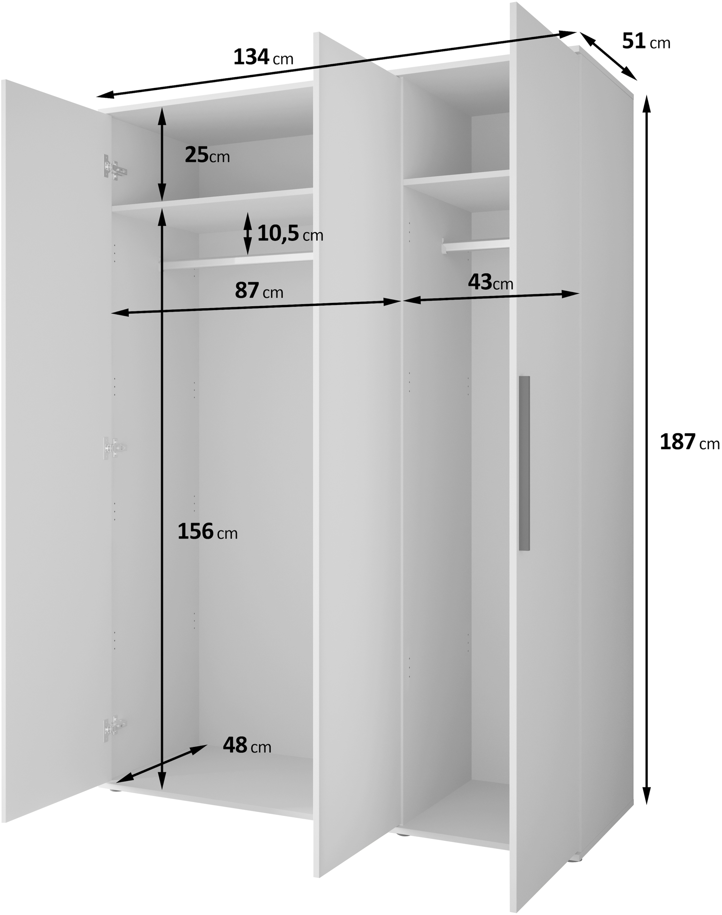 INOSIGN Kleiderschrank »LAGOS Wäscheschrank, Garderobe, schwarze Griffe, Made in Europe«, Moderner Drehtürenschrank, FSC-zertifiziert, melaminbeschichtet