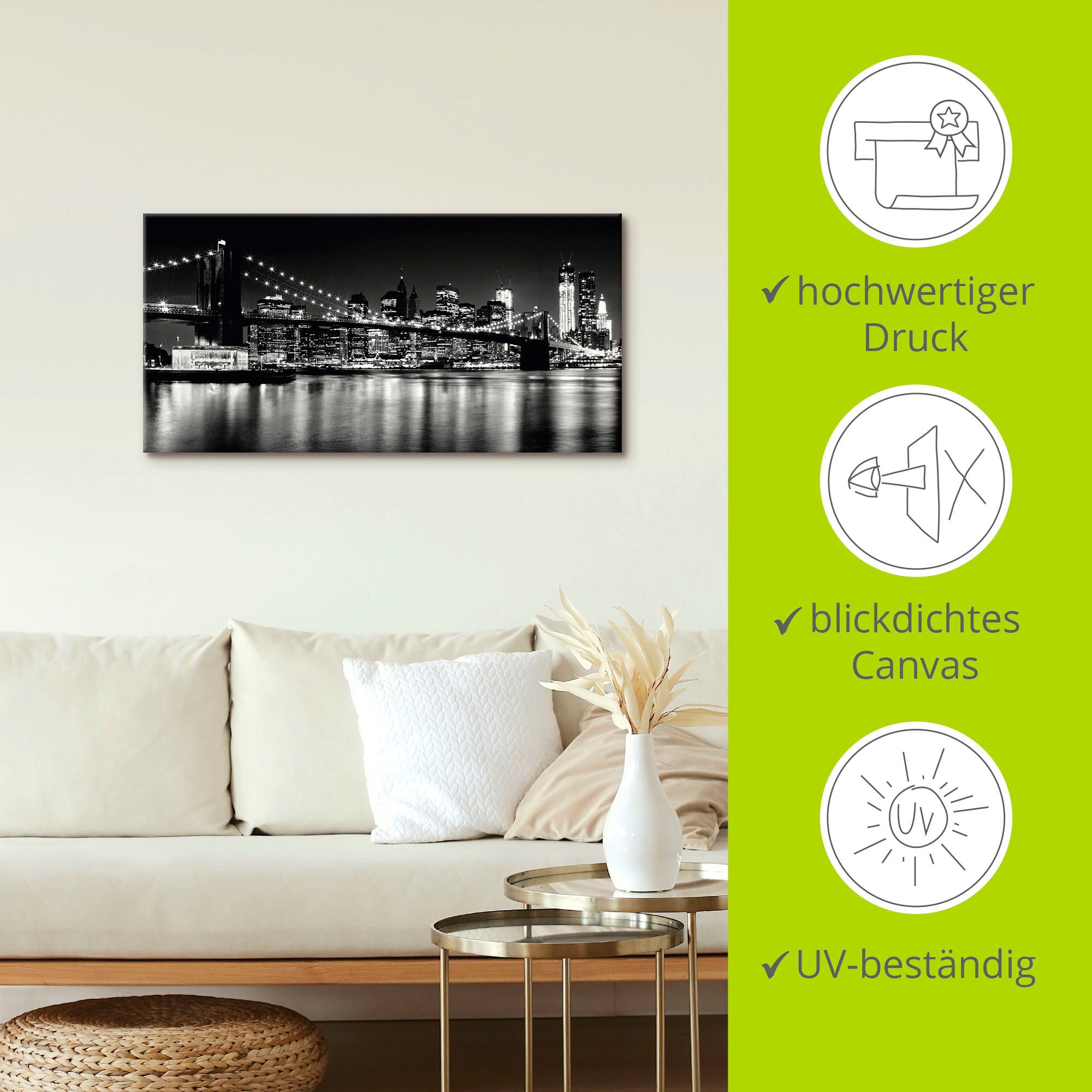Artland Wandbild »Nächtliche Skyline Manhattan I«, Amerika, (1 St.), als Alubild, Outdoorbild, Leinwandbild, Poster, Wandaufkleber