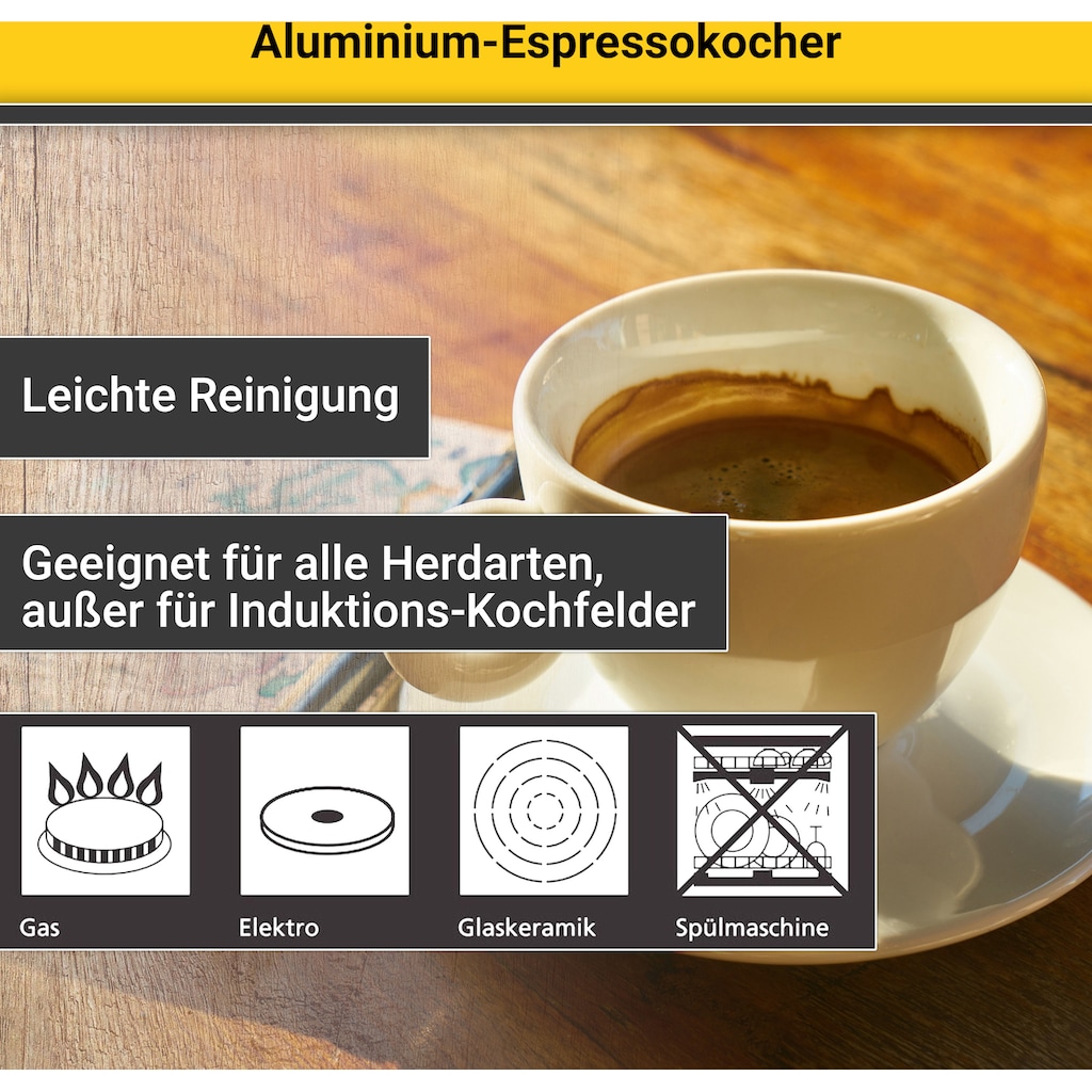 Krüger Espressokocher »Italiano«, 0,45 l Kaffeekanne, traditionell italienisch, aus Aluminium, mit Silikon-Dichtungsring