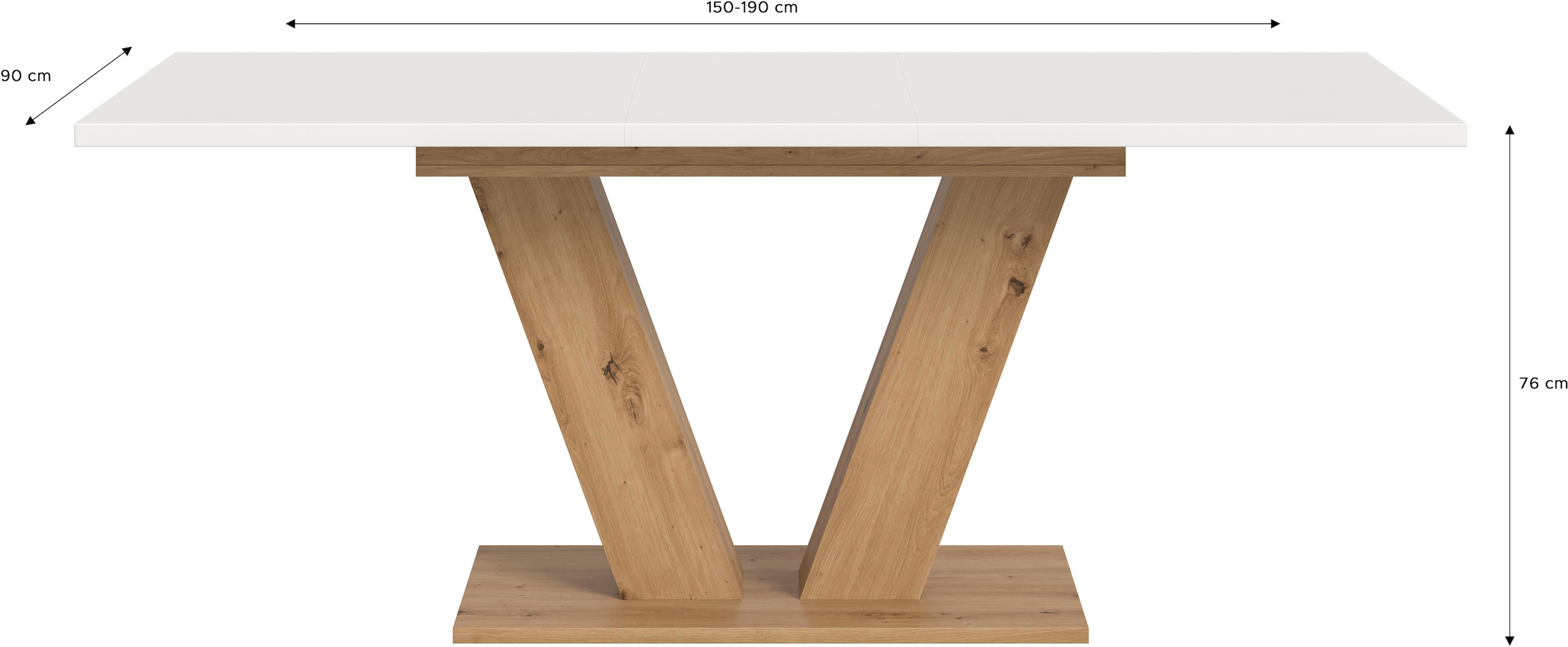 INOSIGN Esstisch »Motus, ausziehbar 150 -190 cm, inklusive 40 cm Einlegeplatte«, (Set, 1 St.), V-Gestell mit Bodenplatte, Tisch, Küchentisch, Esszimmer, Küche