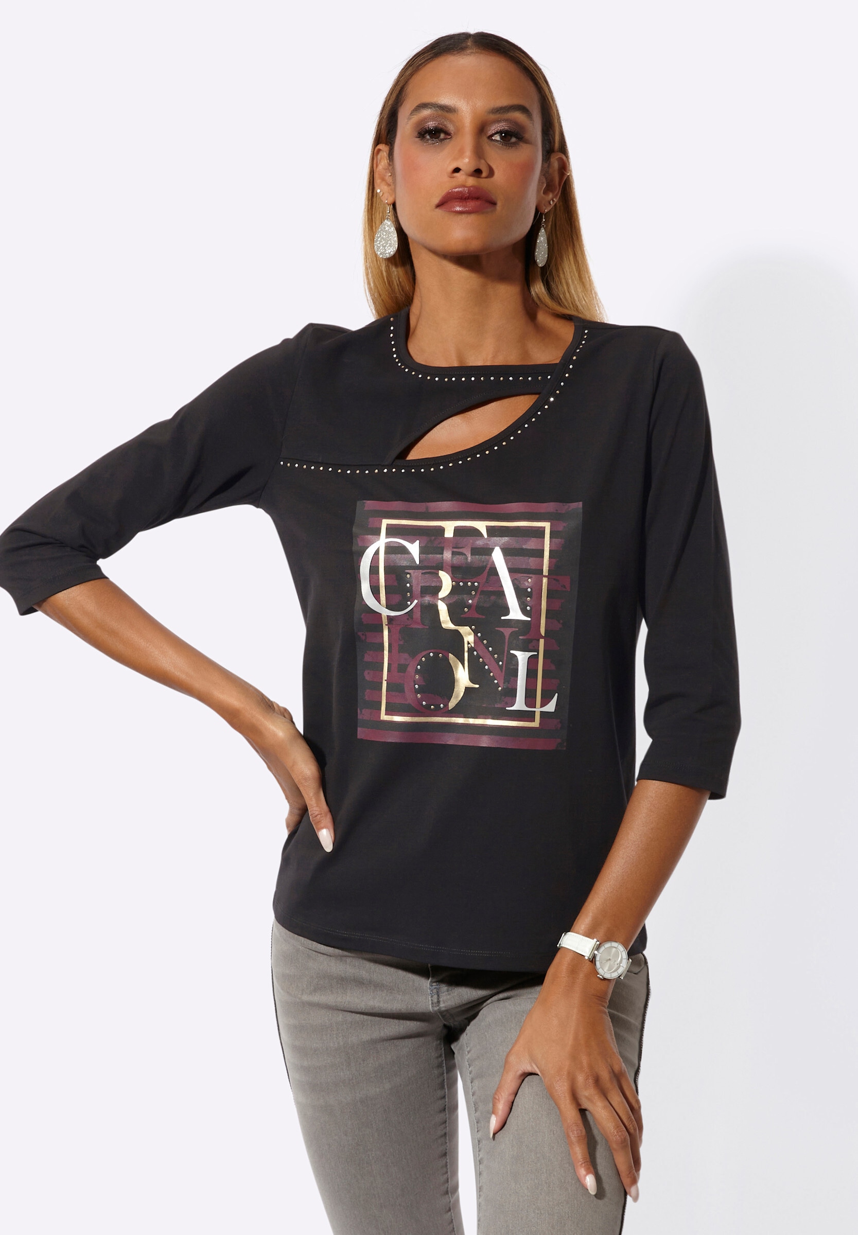 creation L T-Shirt »Shirt 3/4-Arm-Shirt mit Foliendruck«