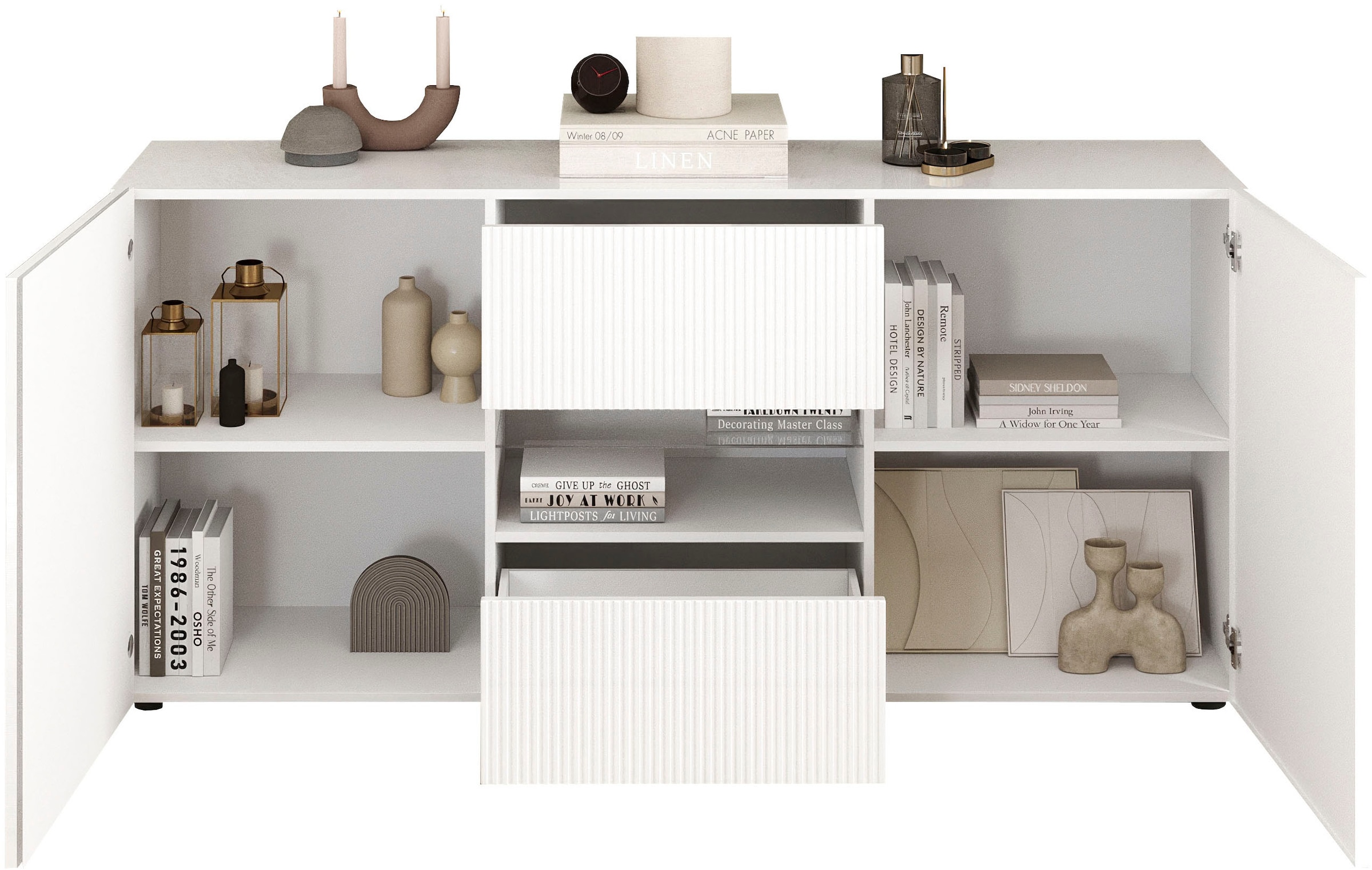 INOSIGN Sideboard »Rio Breite 181 cm, Kommode mit 2 Türen u. 2 Schubkästen,«, geriffelte MDF-Fronten, modern u. elegant, viel Stauraum