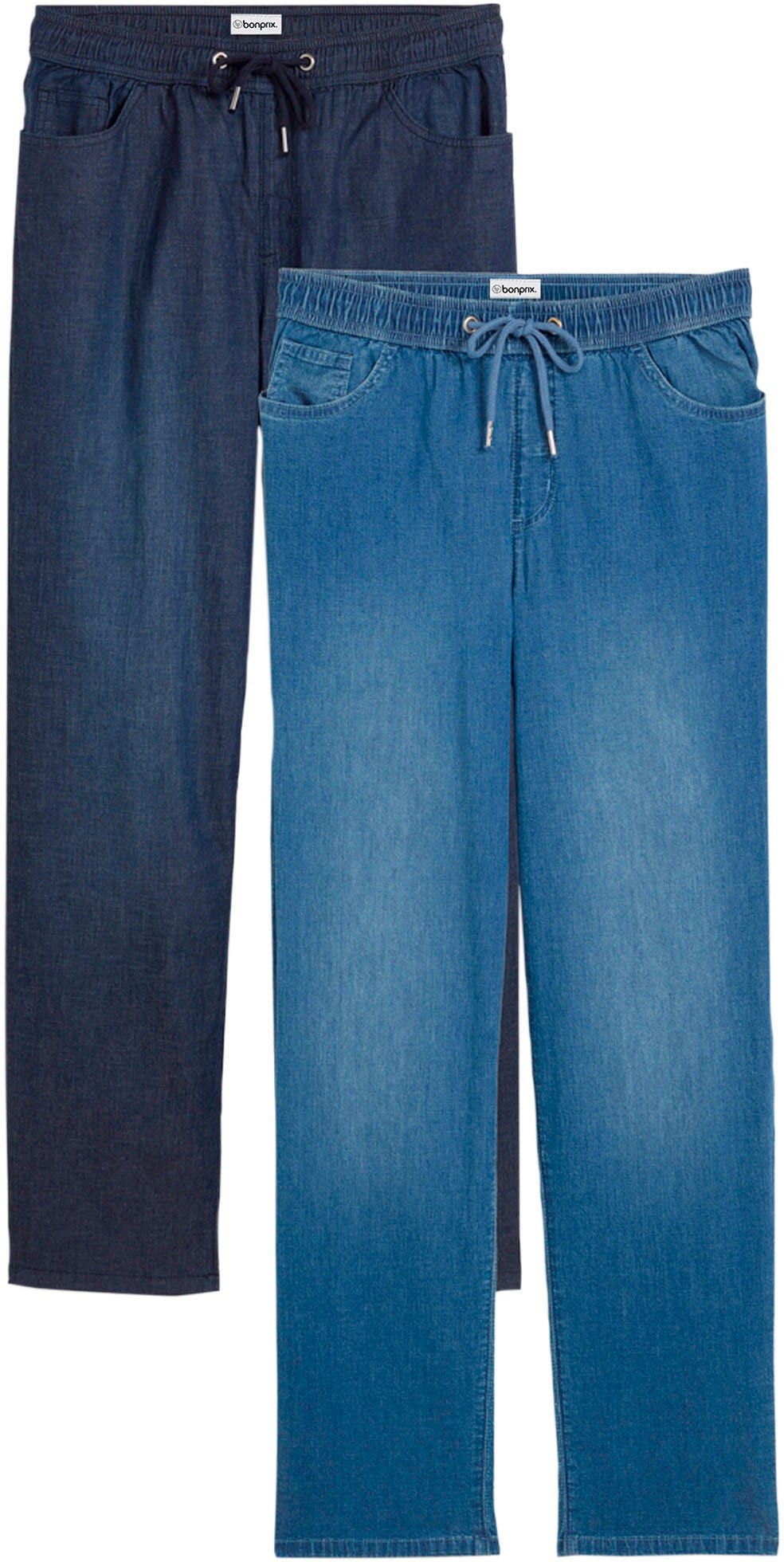 bonprix Schlupfjeans Packung, 2 Stk. lockere loose fit Passform, elastischer Bund mit Kordelzug
