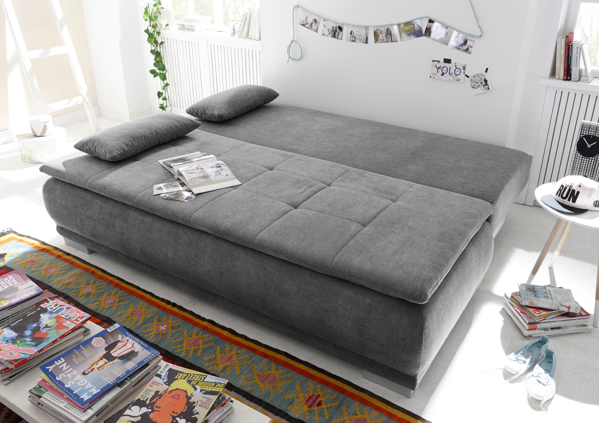 ED EXCITING DESIGN Schlafsofa »Luigi« mit Bettkasten & 2 Armlehnenkissen