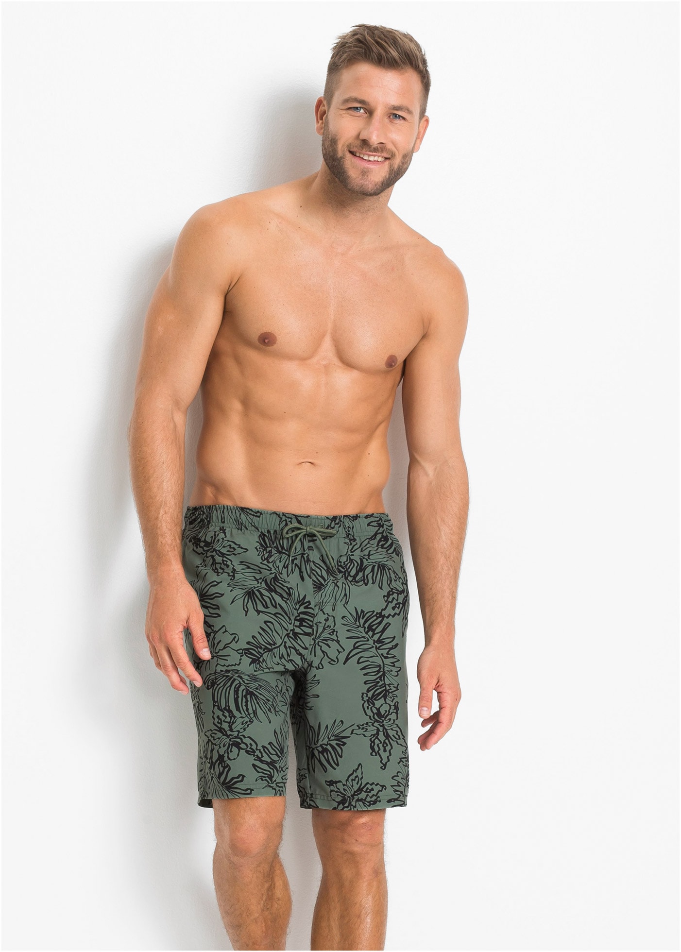 bonprix Badeshorts »Badeshorts Herren« mit Innenslip und Münztasche aus Netzware, bedrucktes Design