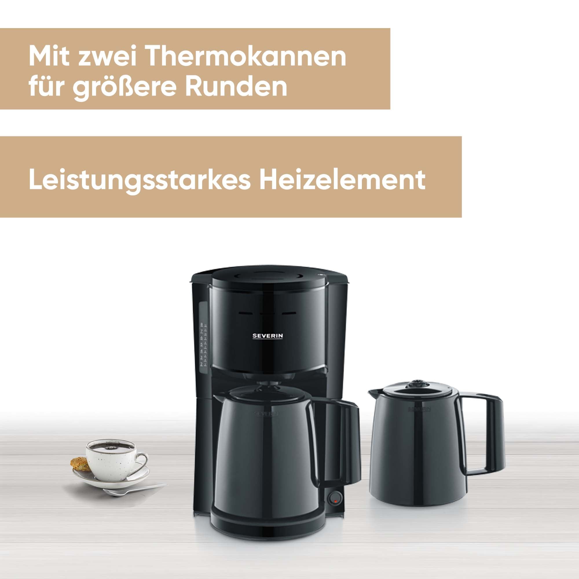 Severin Filterkaffeemaschine »KA 9307« 1x4 Filterkaffeemaschine mit 2 Thermokannen für bis zu 8 Tassen je Kanne