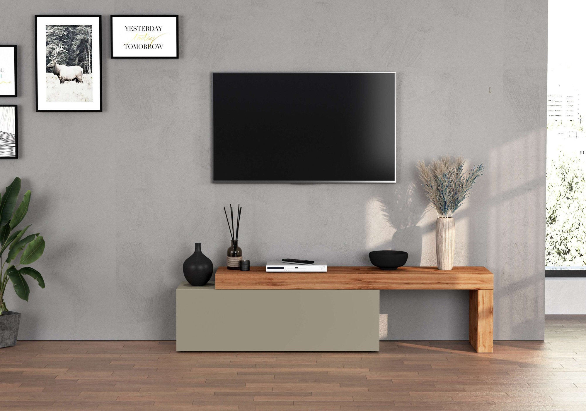 INOSIGN Lowboard »Chronos TV-Board, T-Schrank«, (1 St., Breite verstellbar von 180 bis 290 cm), Breite 240 cm TV-Board,Lowboard,1 Klappe und ein L-Förmiger Aufsatz