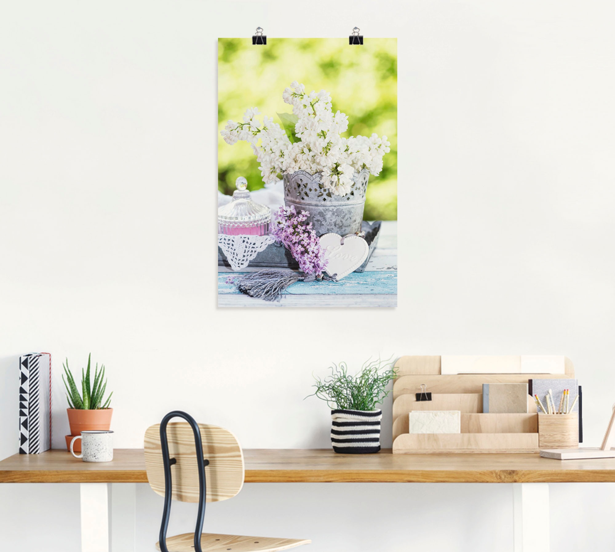 Artland Wandbild »Flieder und Shabby Chic Stillleben I«, Blumen, (1 St.), als Leinwandbild, Poster, Wandaufkleber in verschied. Größen