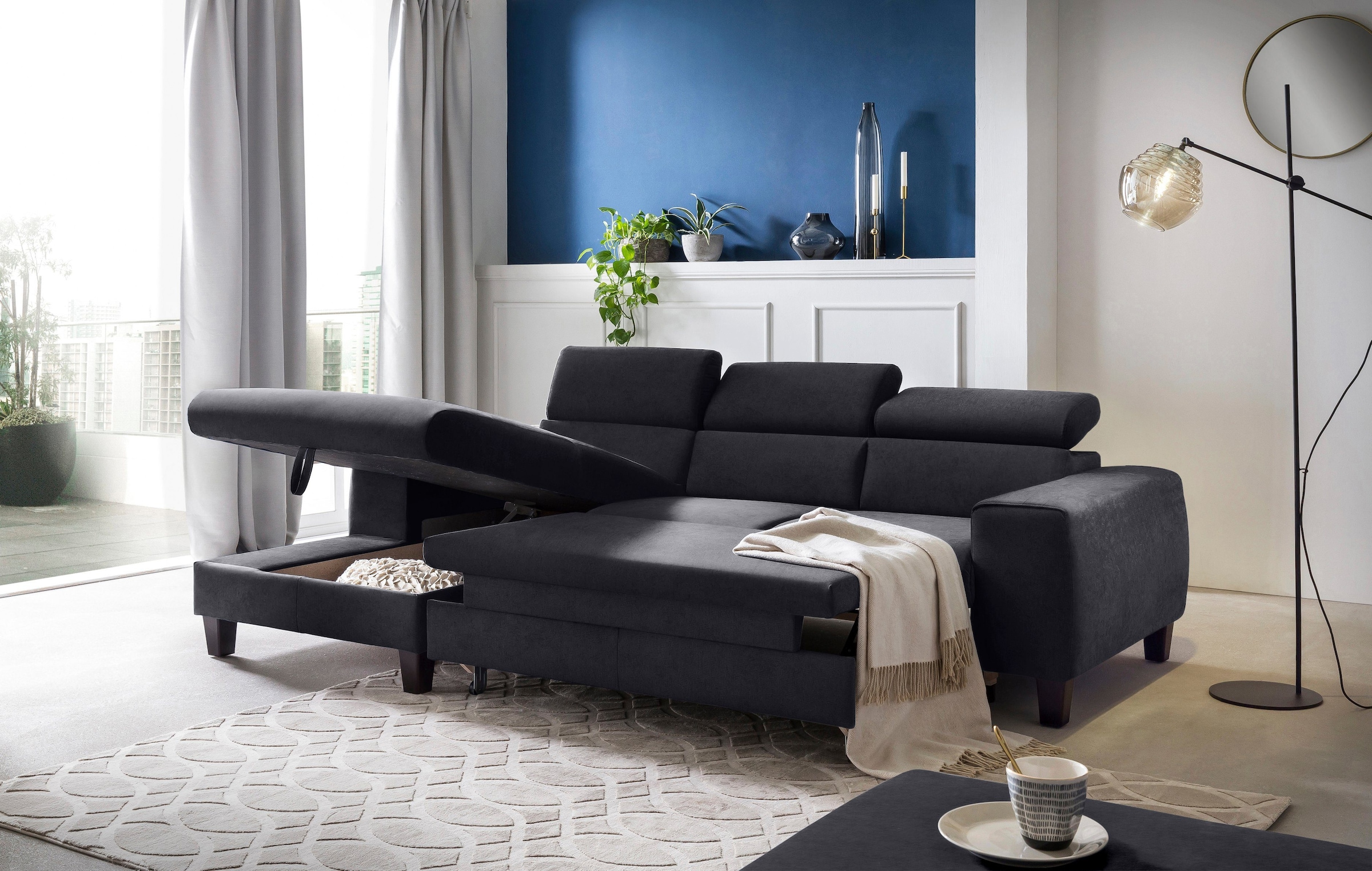 COTTA Polstergarnitur »Morven L-Form«, (Set), Set bestehend aus: Ecksofa mit Kopfteilverstellung & Hocker
