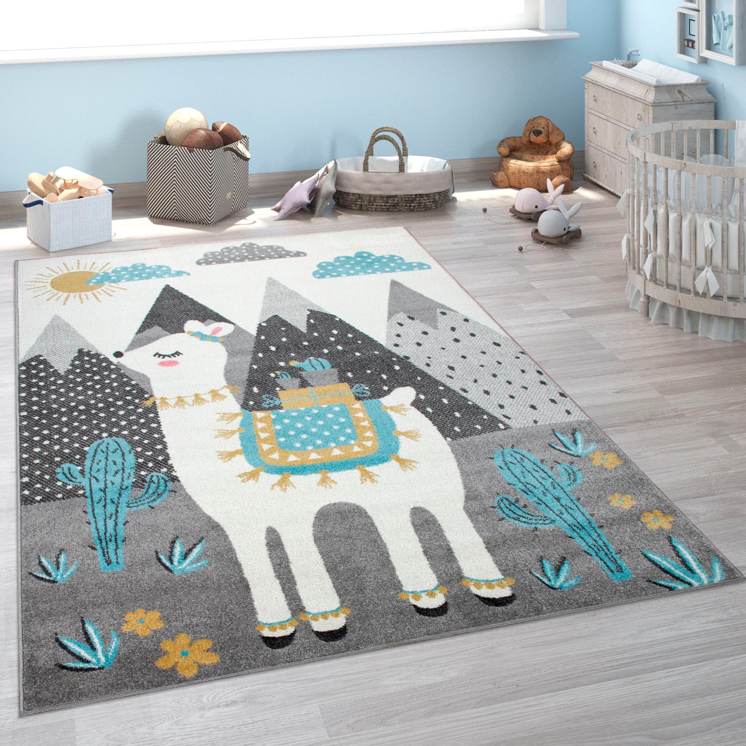 Paco Home Kinderteppich »Nino 882« rechteckig 13 mm Höhe Spielteppich, Kurzflor, Motiv Berge & Lama, Kinderzimmer