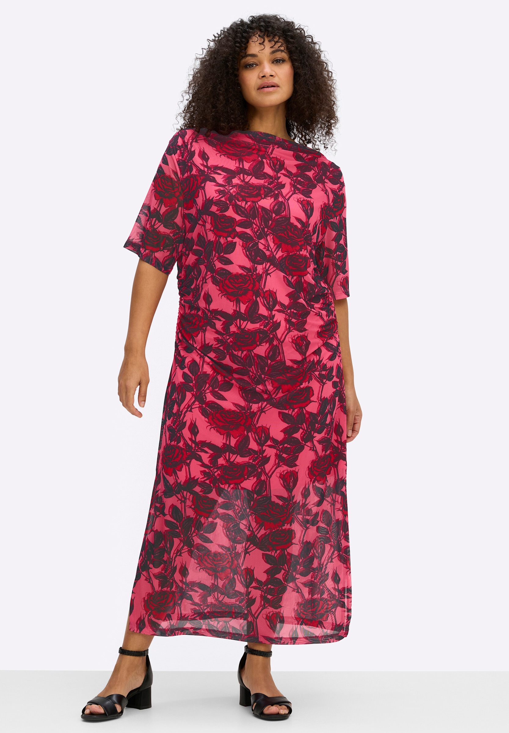 sheego by Joe Browns Cocktailkleid »Jersey-Kleid Maxikleid im Materialmix, mit Rosendruck« Ohne Taschen