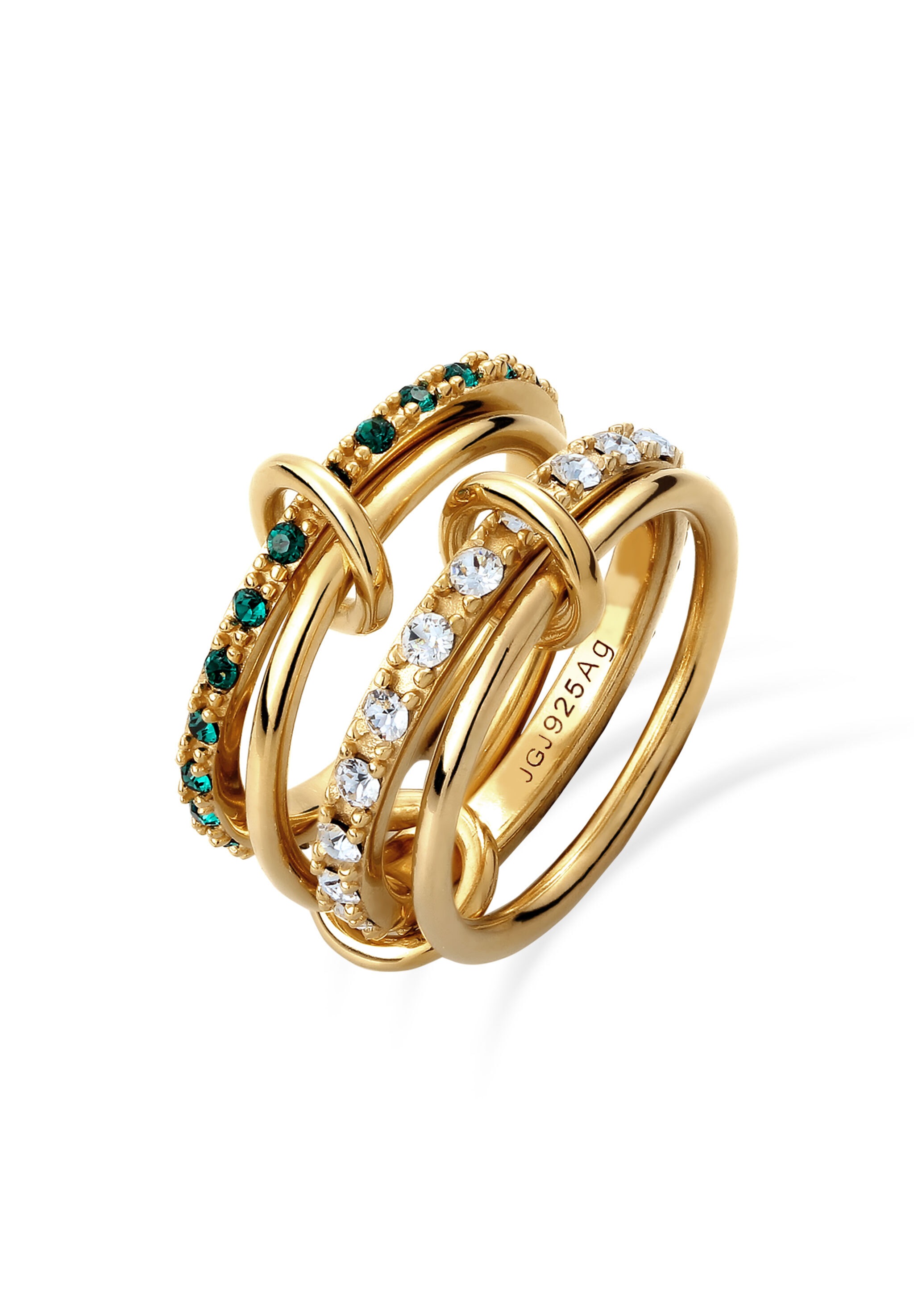 Elli Silberring »Ring Stapellook mit Kristallen von Swarovski® Weiß Grün 925 Sterling Silber«