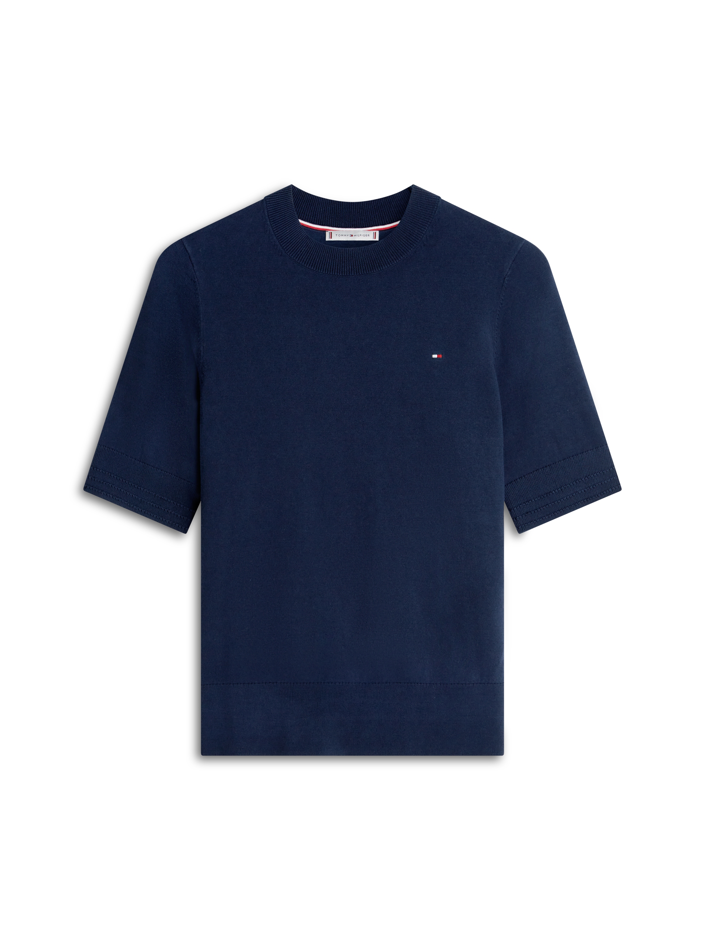Tommy Hilfiger Kurzarmpullover »CO JERSEY FINE GG C-NK SS SWT« Baumwollmischung, Regular Fit