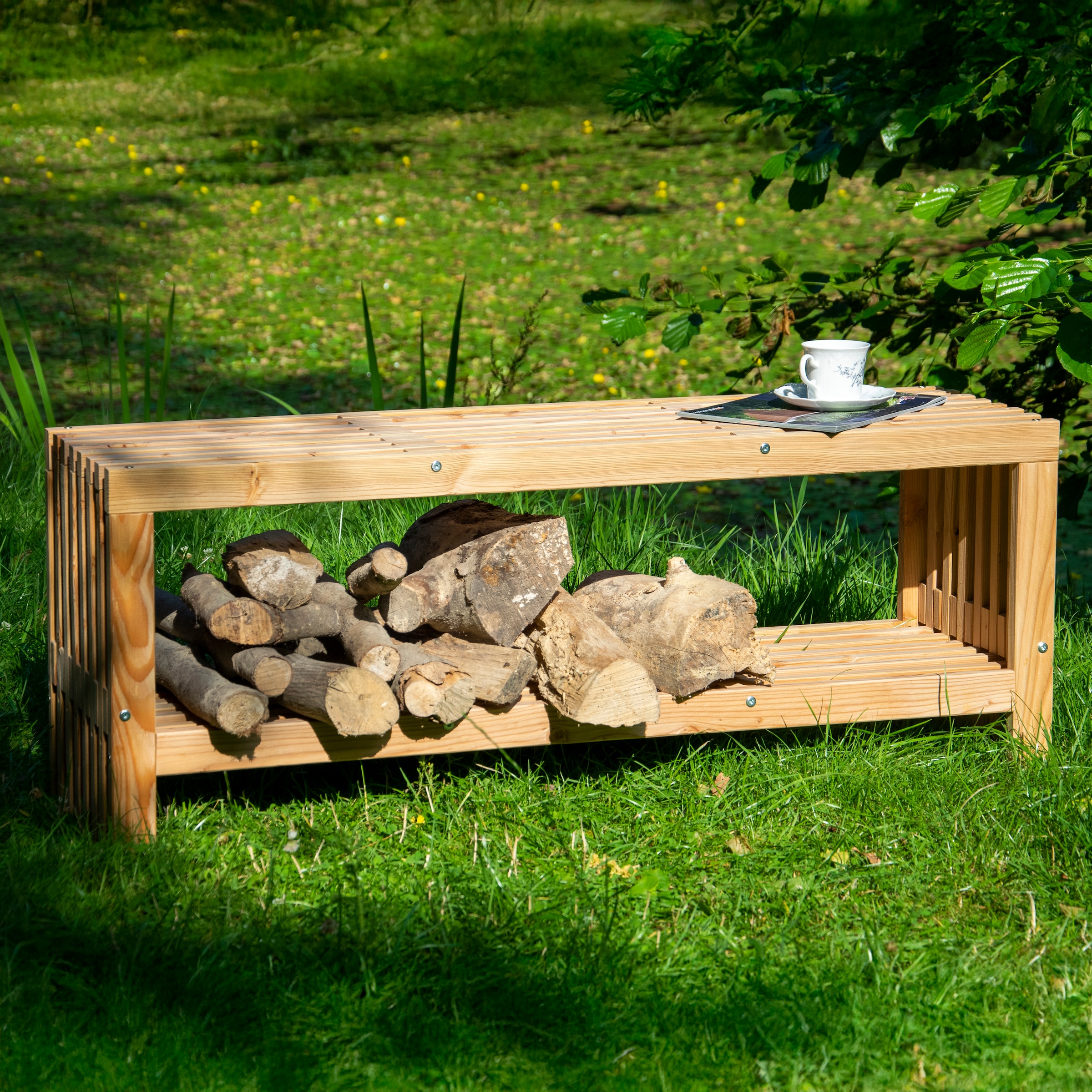 dobar Gartenbank »"Freja" mit Kaminholzfach« moderne Sitzbank mit Stauraum, Abmessungen ca.: 115 x 33 x 45 cm