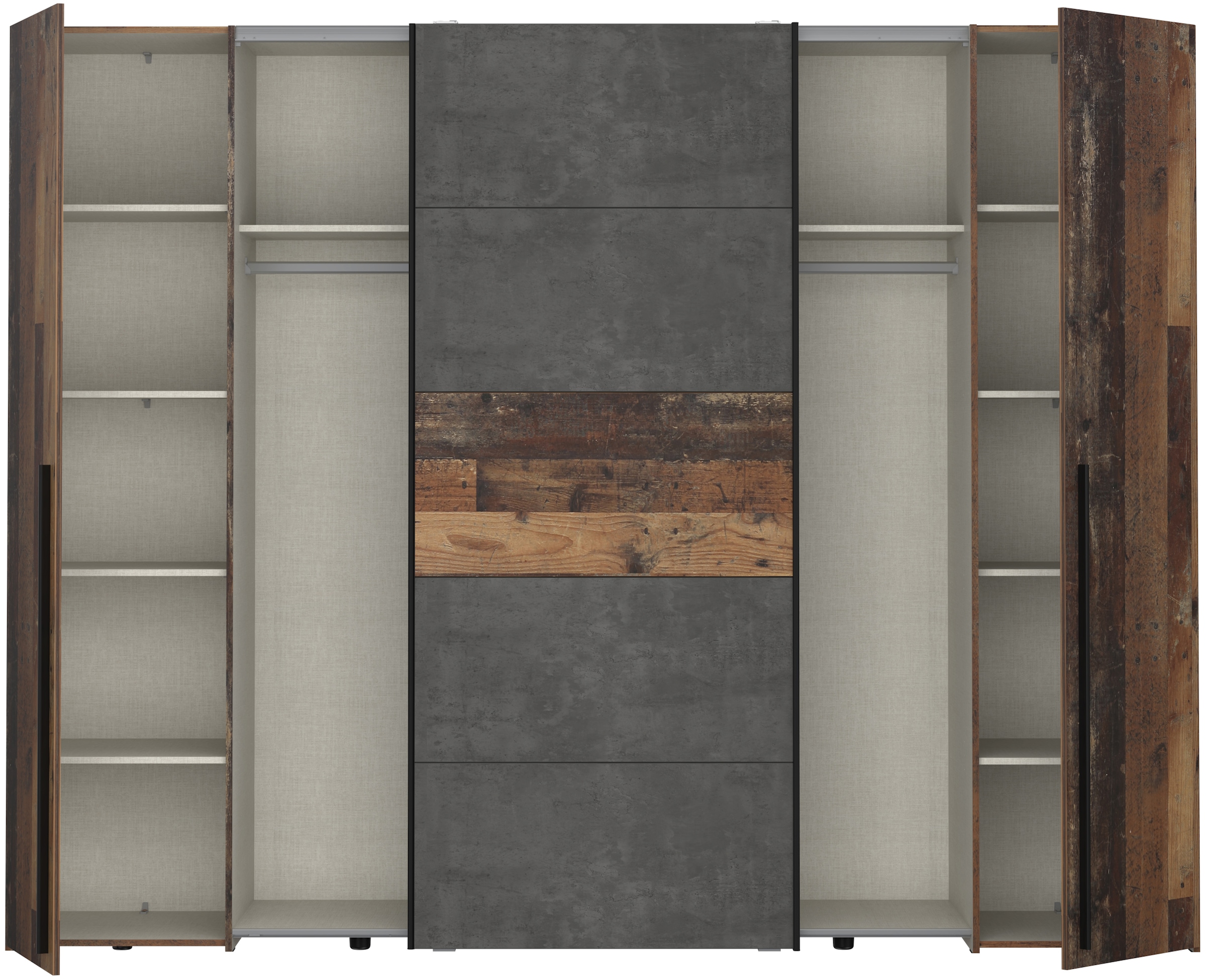 FORTE Schwebetürenschrank »Narago, OTTOs Choice, Kombischrank, TOPSELLER, Paneele  wechselbar« B/H/T ca. 270/210/61cm, Farbe Weiß auch mit Spiegeln,  Schwebetüren in Kombination mit Drehtüren, Made in Europe