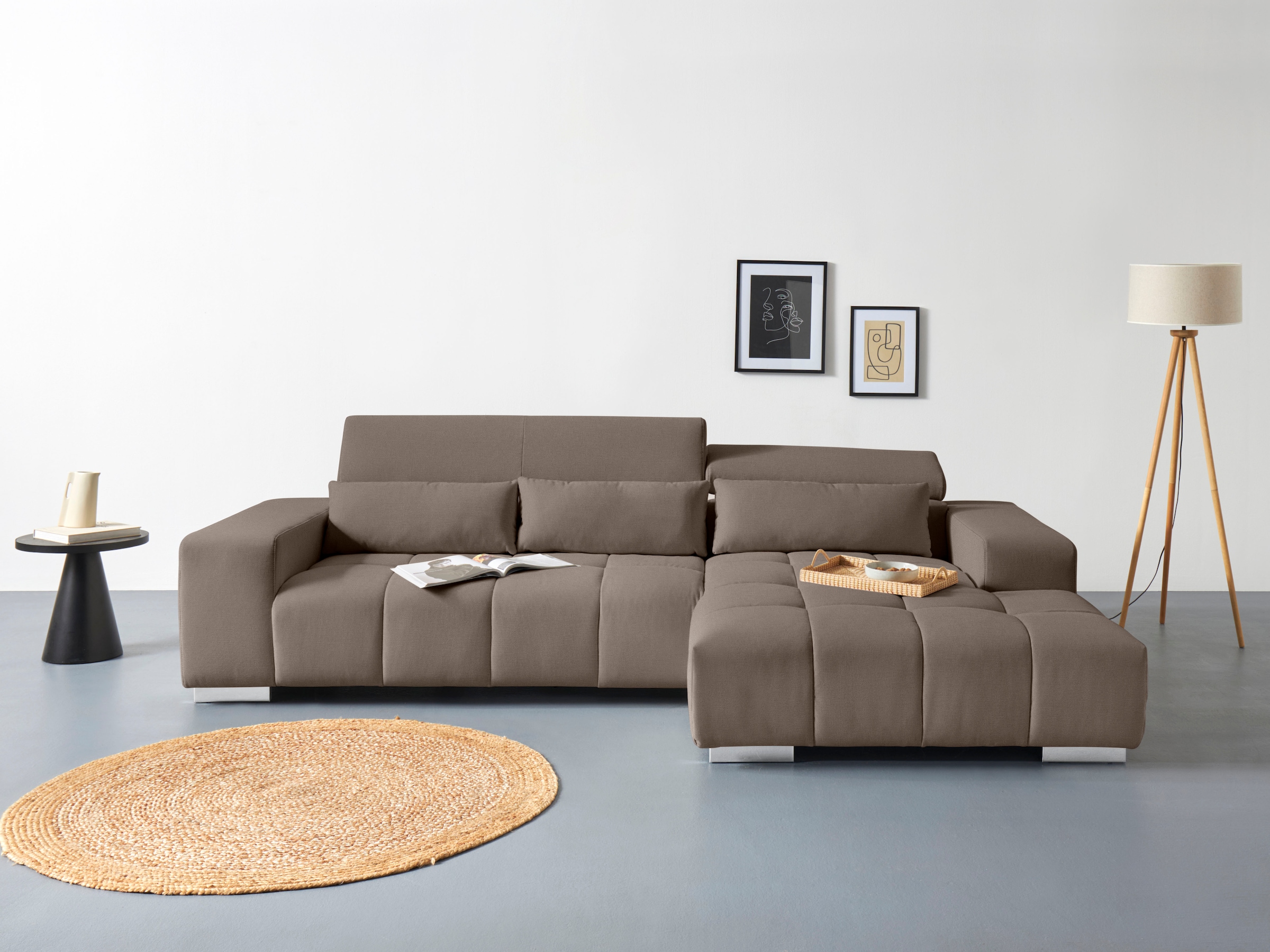 COTTA Ecksofa »Orion L-Form«, mit Recamiere, inkl. verstellbaren Kopfstützen und 3 Kissen
