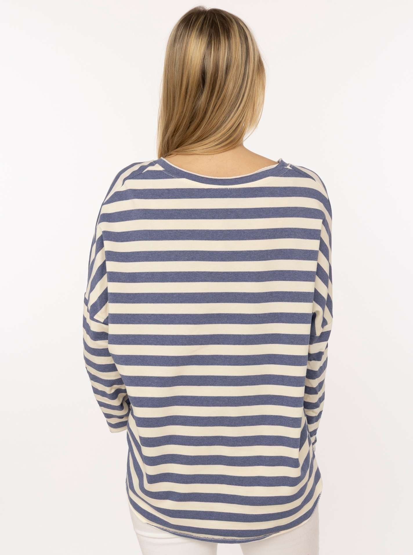 Zwillingsherz T-Shirt »"Streifen & Jersey"« Streifenmuster, V-Neck, offene Kanten für Used Look