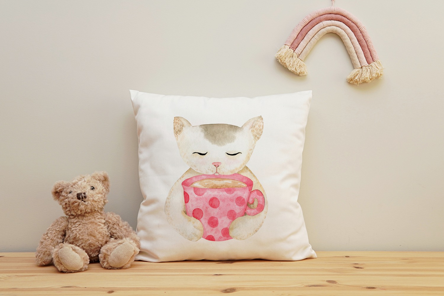 queence Dekokissen »Katze mit Kakao«, Kissenhülle mit HD Premium Druck, geruchsneutral, 40x40cm