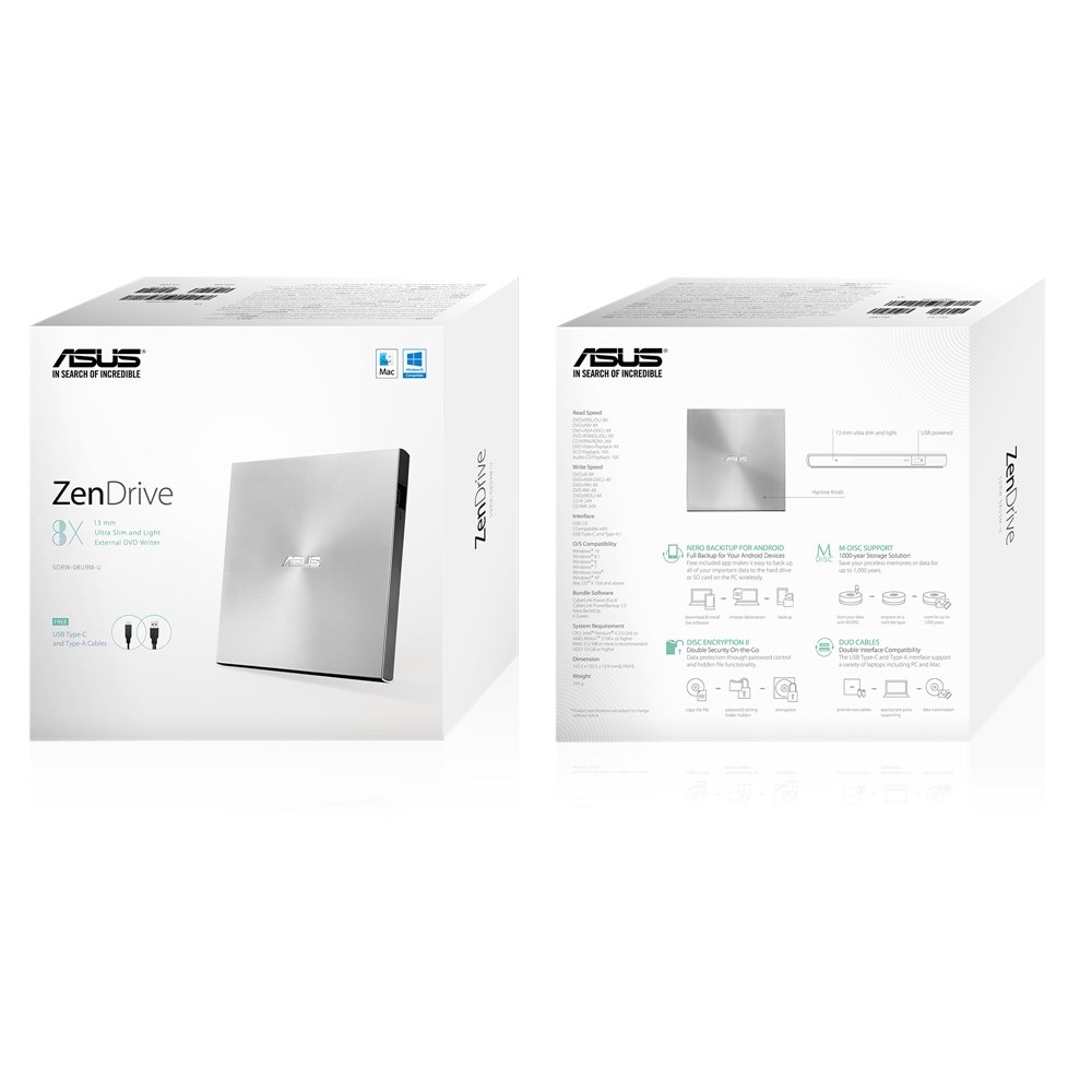 Asus Diskettenlaufwerk »SDRW-08U9M-U«, (USB 2.0-USB Type-A DVD 8 fachx/CD 24 fachx)