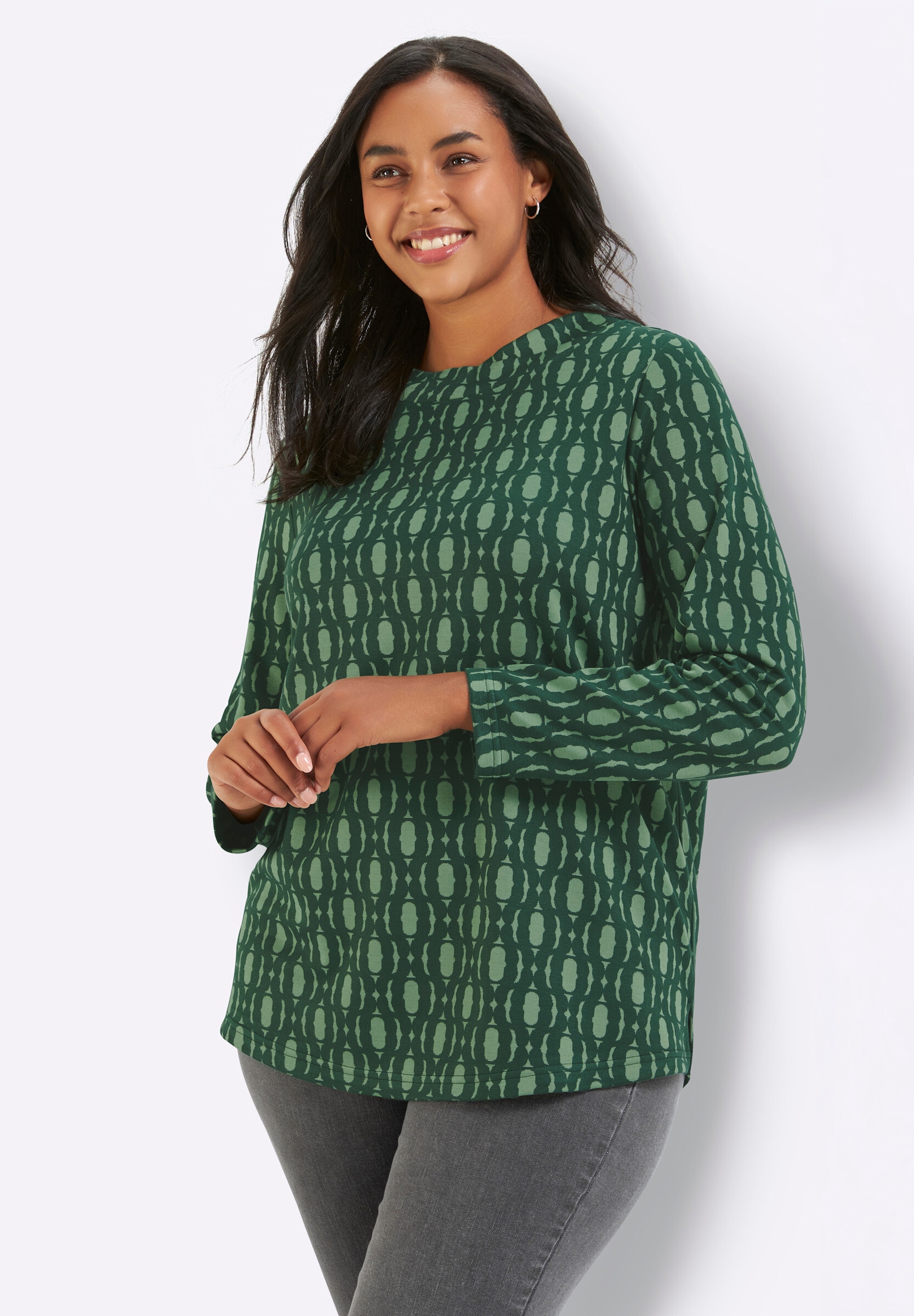 Sheego Sweatshirt »Jacquard-Shirt Langarmshirt mit Jacquard-Muster«
