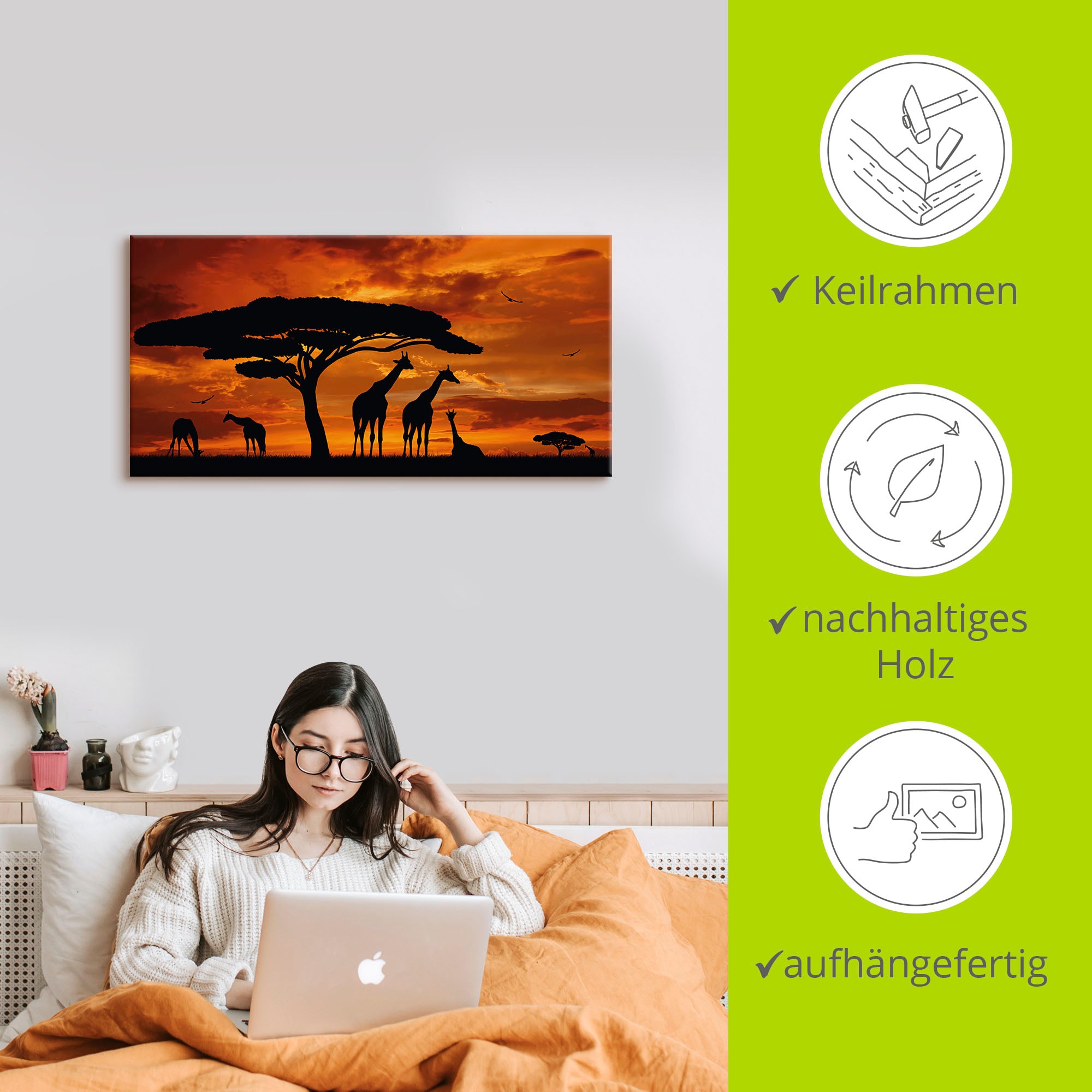 Artland Wandbild »Herde von Giraffen im Sonnenuntergang«, Wildtiere, (1 St.), als Leinwandbild, Poster in verschied. Größen
