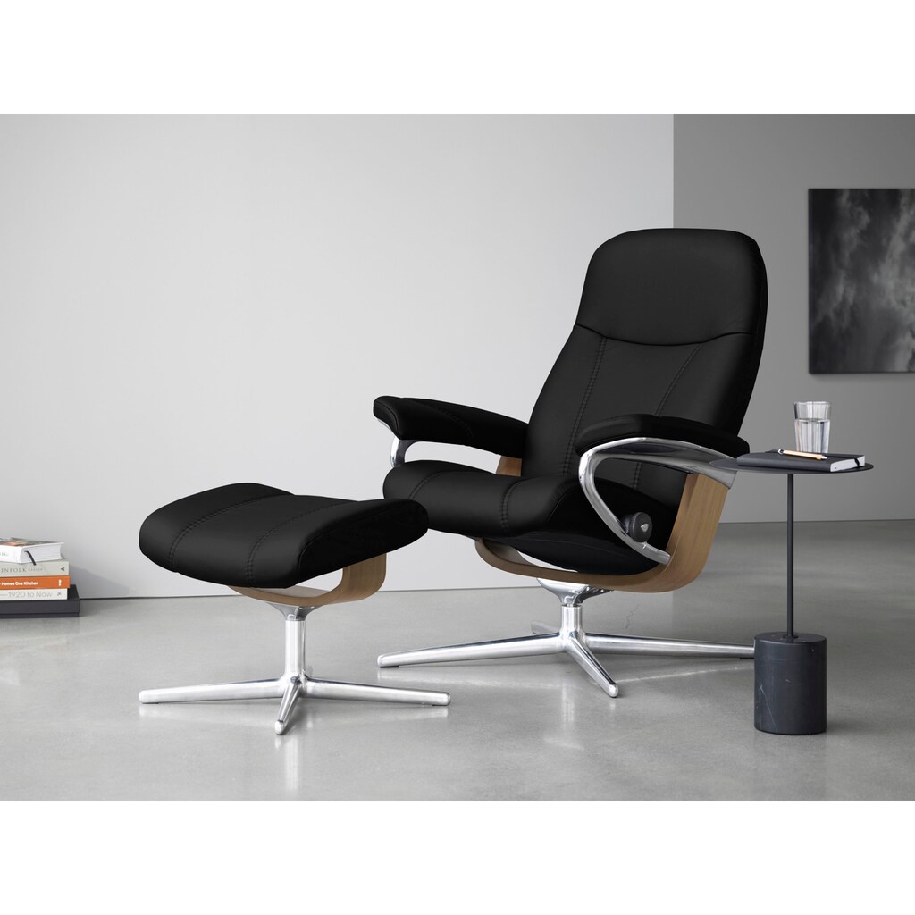 Stressless® Relaxsessel »Consul«, (Set, Relaxsessel mit Hocker), mit Hocker, mit Cross Base, Größe S, M & L, Holzakzent Eiche