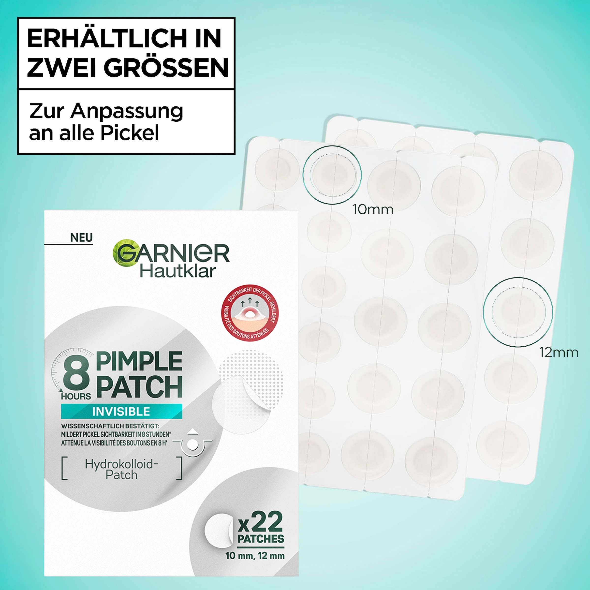 GARNIER Pickel-Tupfer »GARNIER 8H INVISIBLE PIMPLE PATCH« für das Gesicht, aus Hydrokolloid-Material, unsichtbarer Schutzfilm