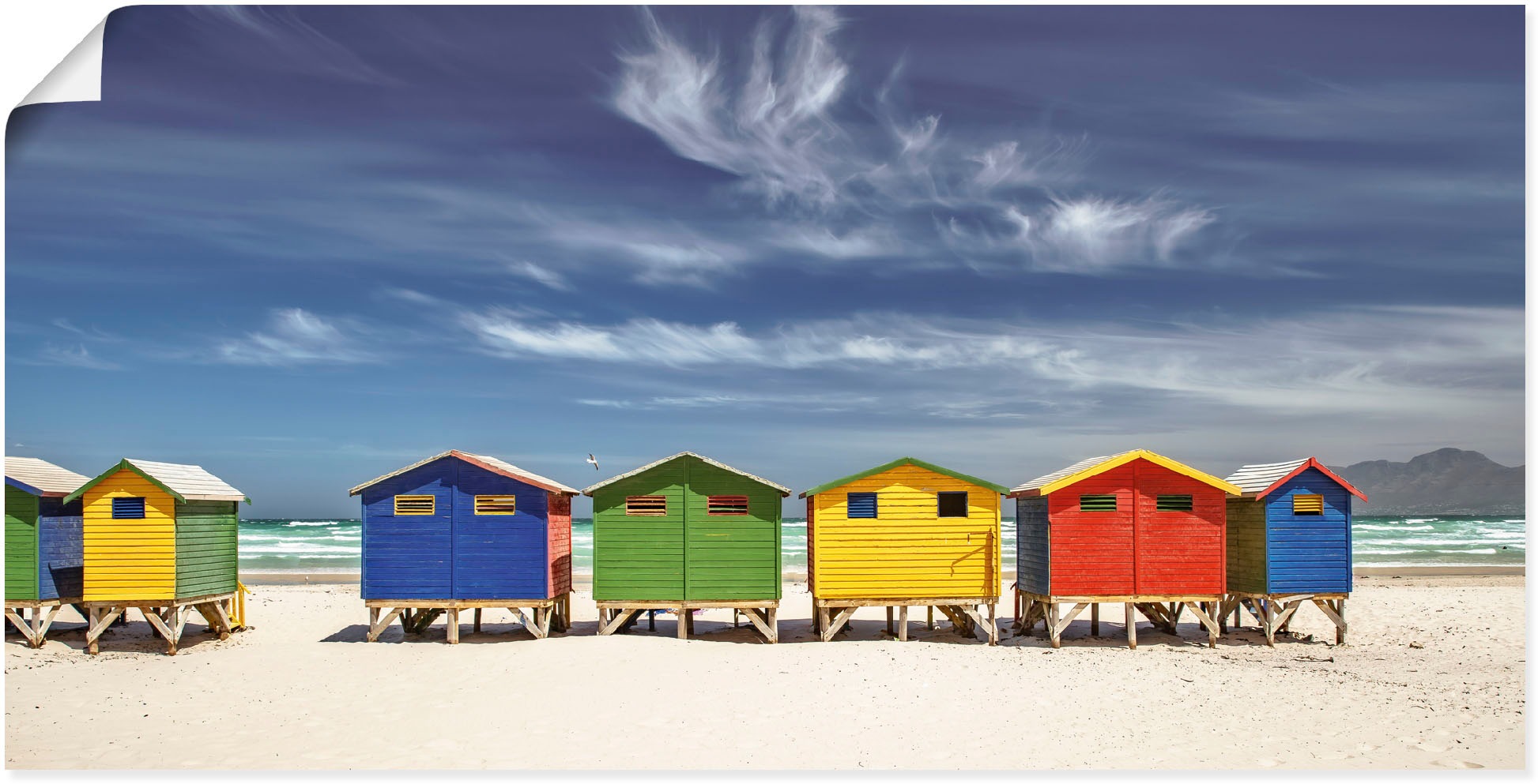 Artland Wandbild »Bunte Strandhäuser bei Kapstadt«, Strandbilder, (1 St.),  als Alubild, Leinwandbild, Wandaufkleber oder Poster in versch. Größen  kaufen im OTTO Online Shop
