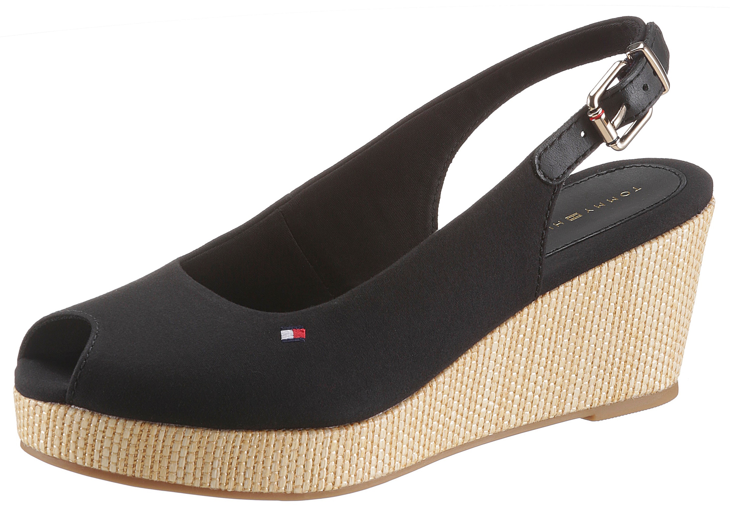 Tommy Hilfiger Sandalette »ICONIC ELBA SLING BACK WEDGE«, Sommerschuh, Sandale, Keilabsatz, mit Jutebesatz