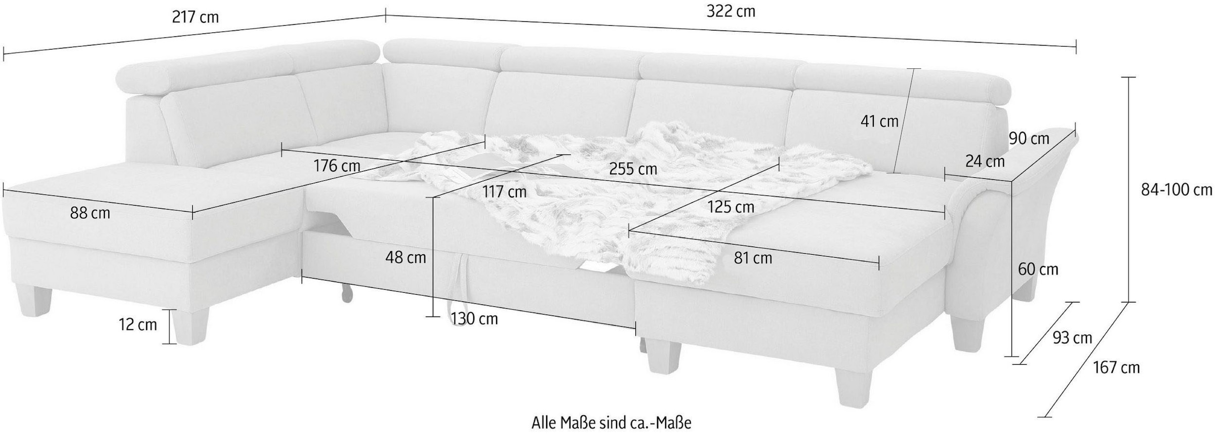 Home affaire Wohnlandschaft »Conville U-Form« Kopfteilverstellung wahlweise mit Bettfunktion und Bettkasten