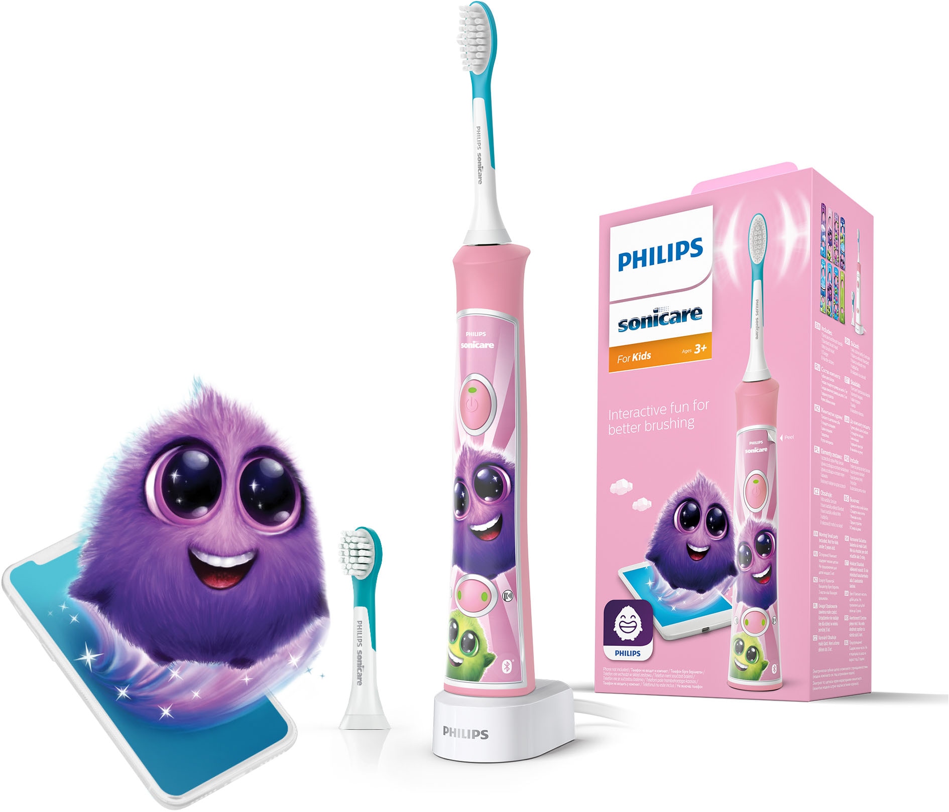 Philips Sonicare Elektrische Kinderzahnbürste »HX6352/42« 2 Stk. Aufsteckbürsten mit interaktiver Zahnputz-App in pink