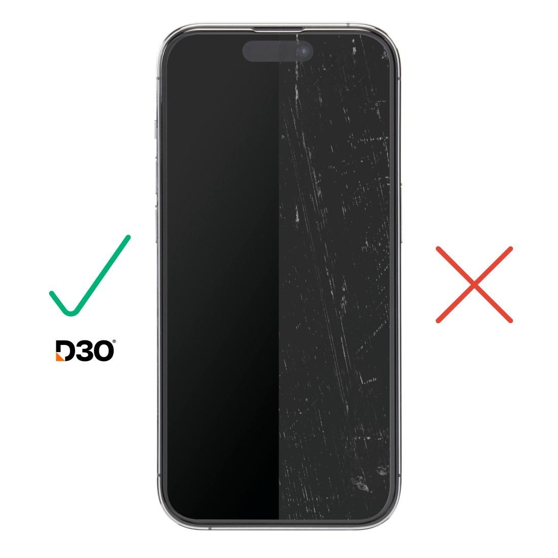 Hama Displayschutzglas »D3O Displayschutz, Schutzglas für Apple iPhone 16 Pro«, für iPhone 16 Pro, mit Montagehilfe, extrem robust und langlebig
