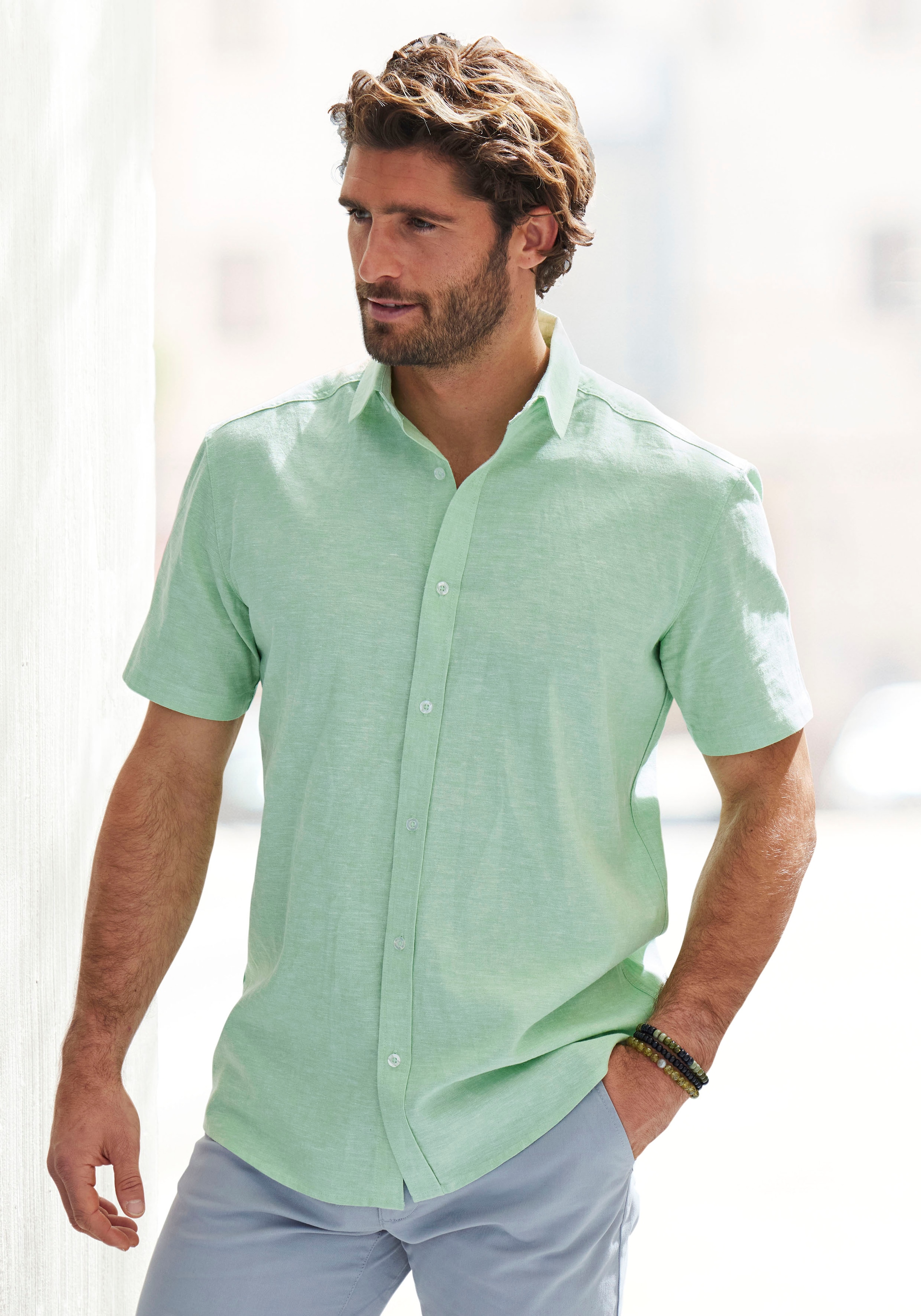 Kurzarmhemd »Regular Fit,«, Sommerhemd mit Kentkragen aus Baumwoll-Leinen Mischung