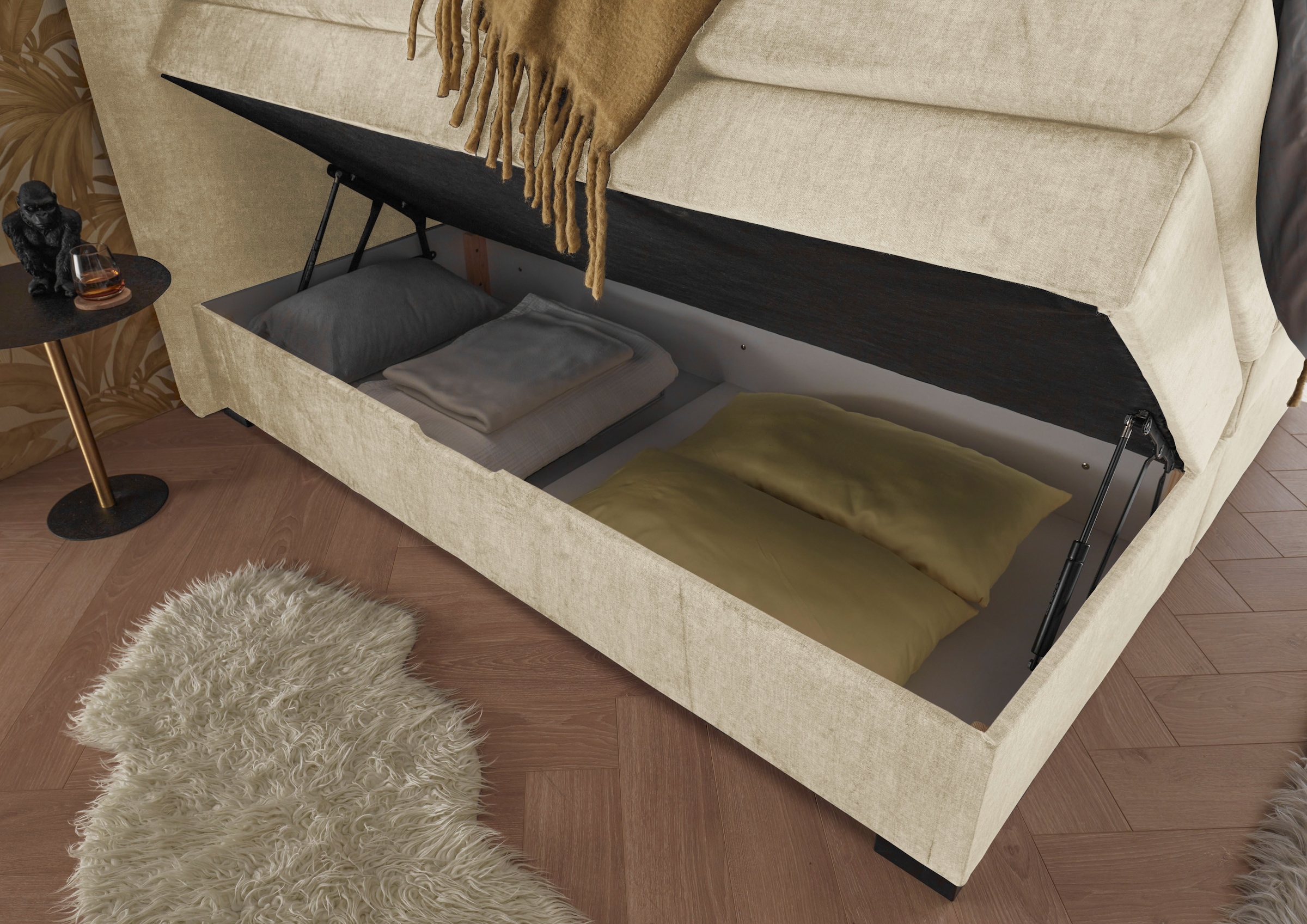 ED EXCITING DESIGN Boxspringbett »Fanes mit Komforteinstiegshöhe von 73cm« erhältlich in 180x200cm, inkl. Bettkasten und 7cm Visco-Topper
