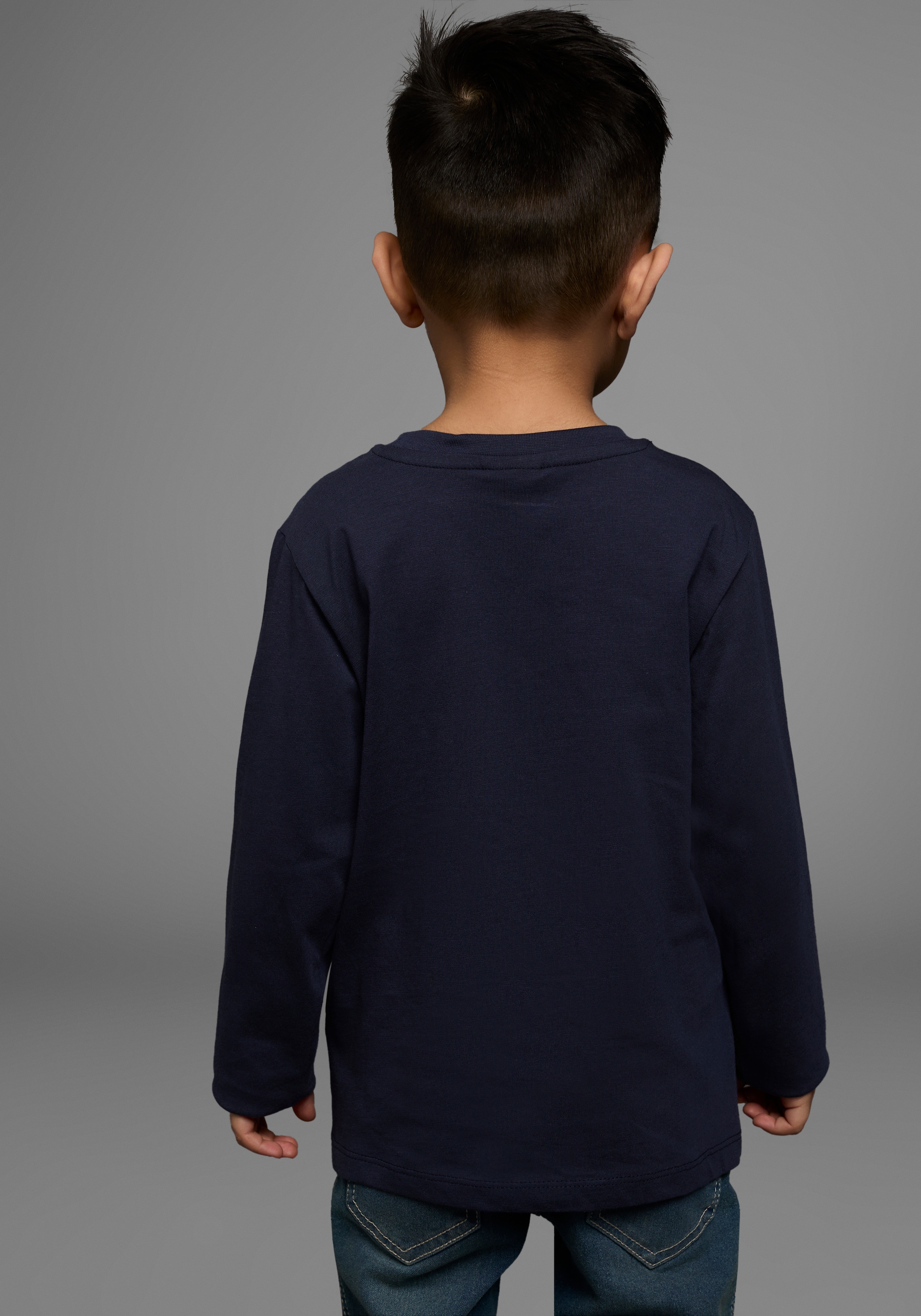 KIDSWORLD Langarmshirt »HUND MIT BAGGER«, Langarm, Basic-Passform, mit stylischem Druck, Rundhalsausschnitt