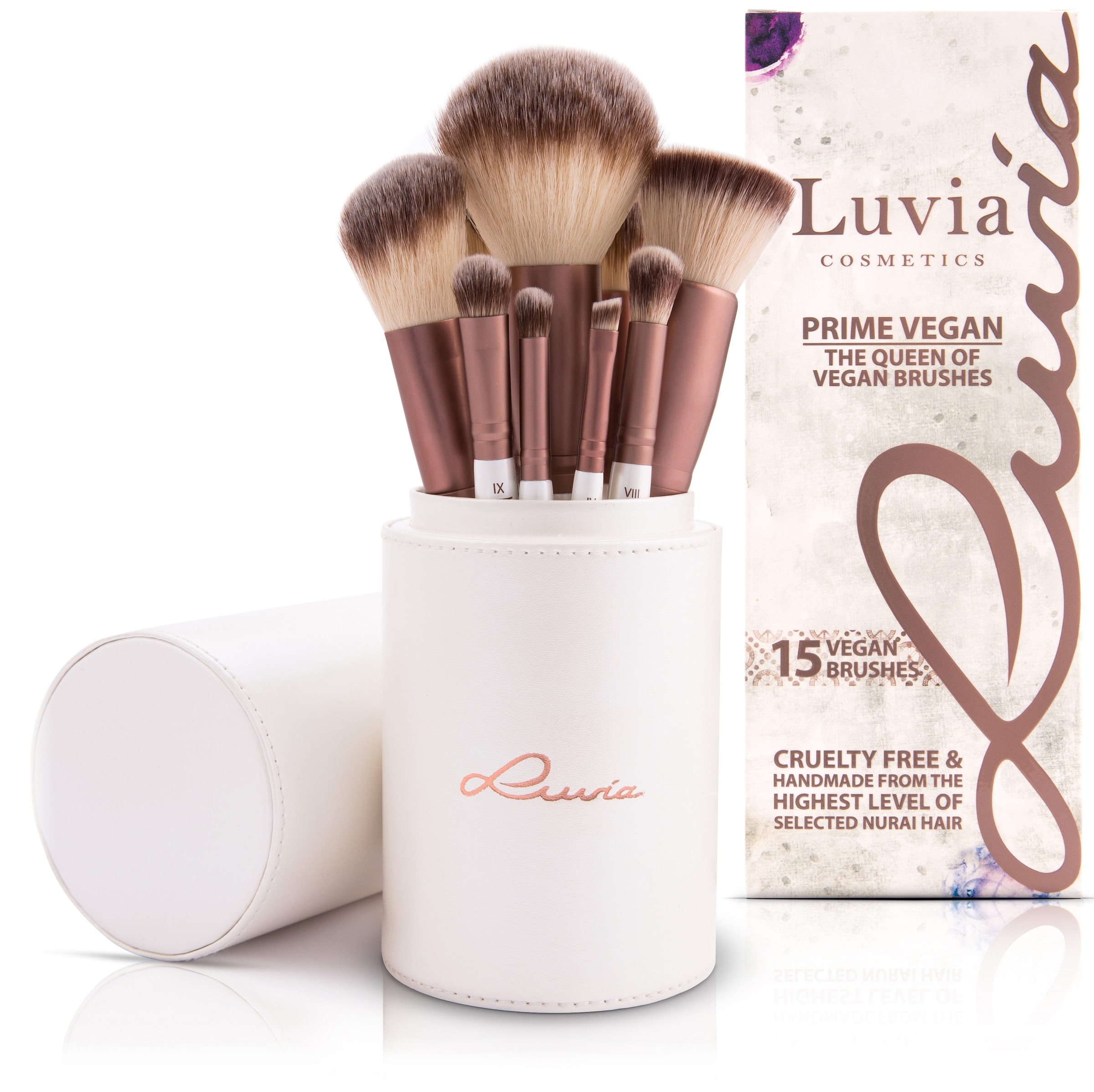 Luvia Cosmetics Kosmetikpinsel-Set »Prime Vegan«, (15 tlg., inkl. Pinselhalter), vegan