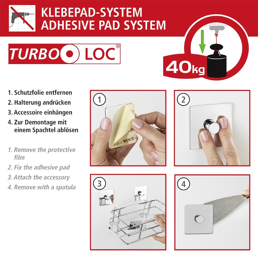 WENKO WC-Garnitur »Turbo-Loc Quadro«, 1 St., aus Kunststoff-Edelstahl, ohne Bohren