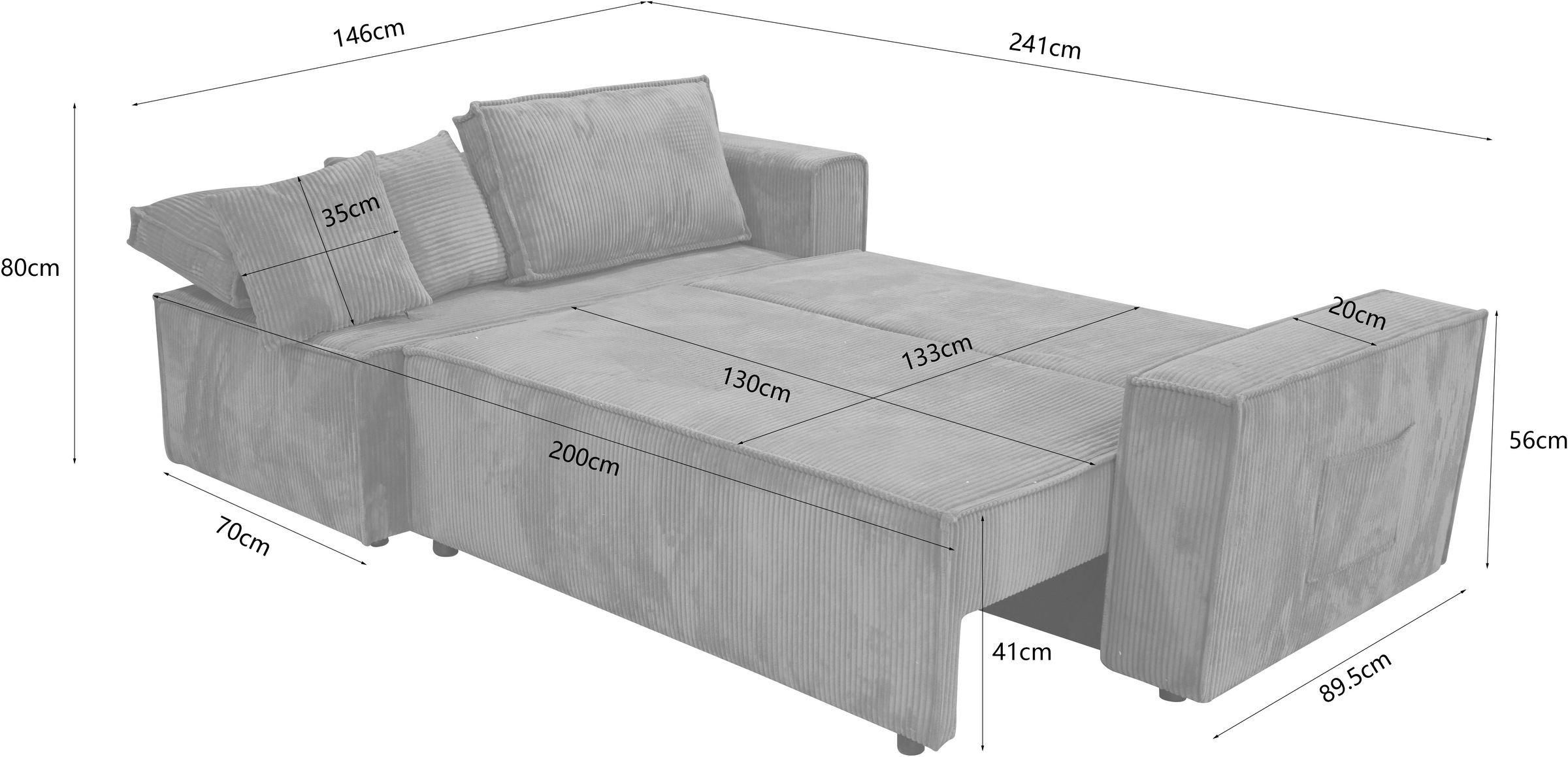 OTTO home Ecksofa »CASSI, 241cm, L-Form, Schlafsofa, Dauerschläfer, Boxspringfederung«, Schlaffunktion (133/200),Bettkasten, Recamiere links/rechts, Cord