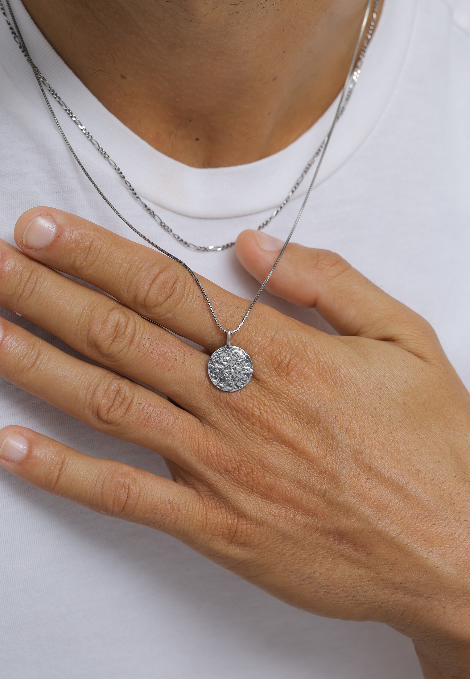 Kuzzoi Kette mit Anhänger »Halskette Herren Layer Figaro Venezianer Plättchen 925 Silber«