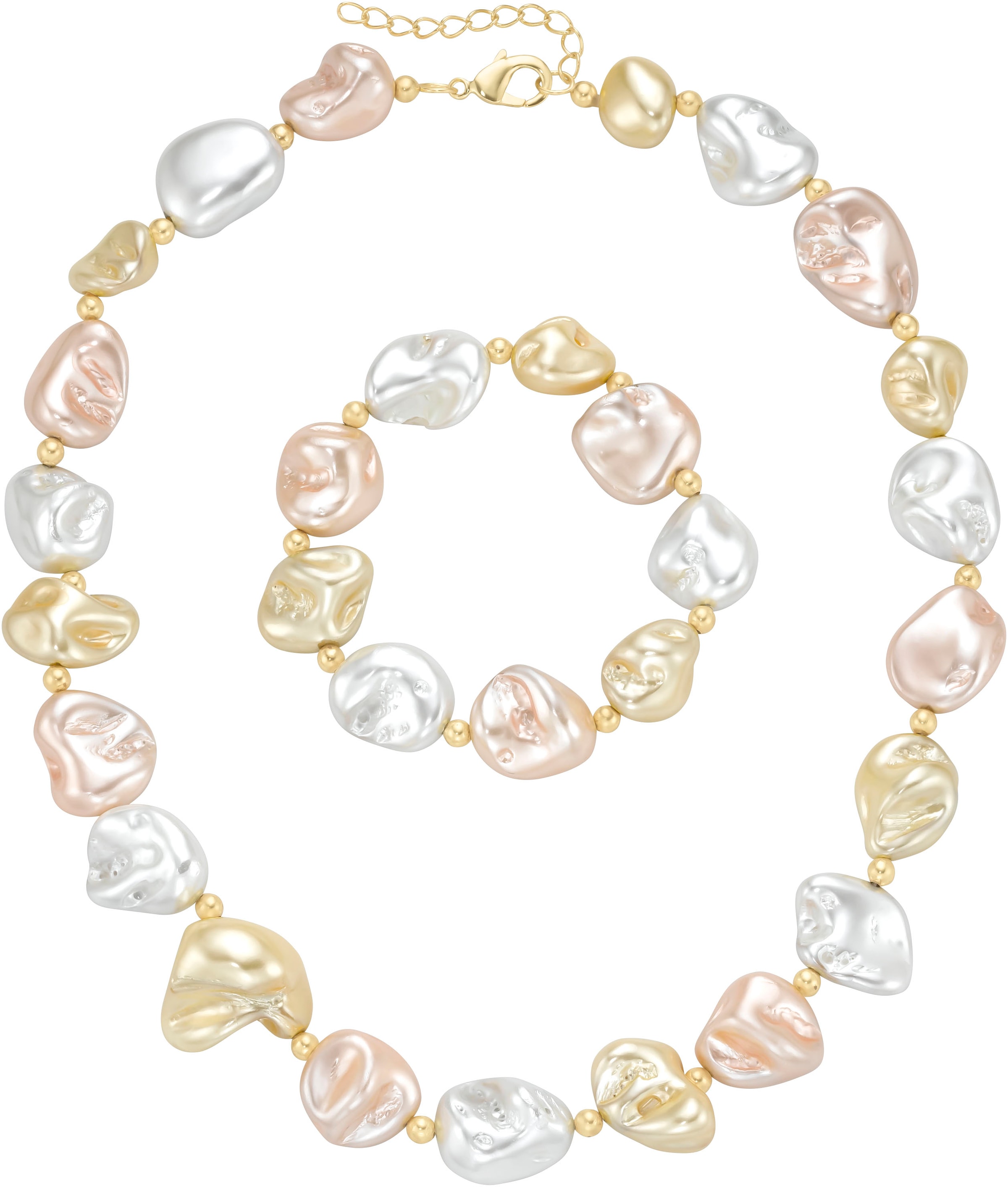 Firetti Ketten und Armband Set »Multipack Schmuck Geschenk Perlenarmband Perlenkette barock Kügelchen«, (Set, 2 tlg.)