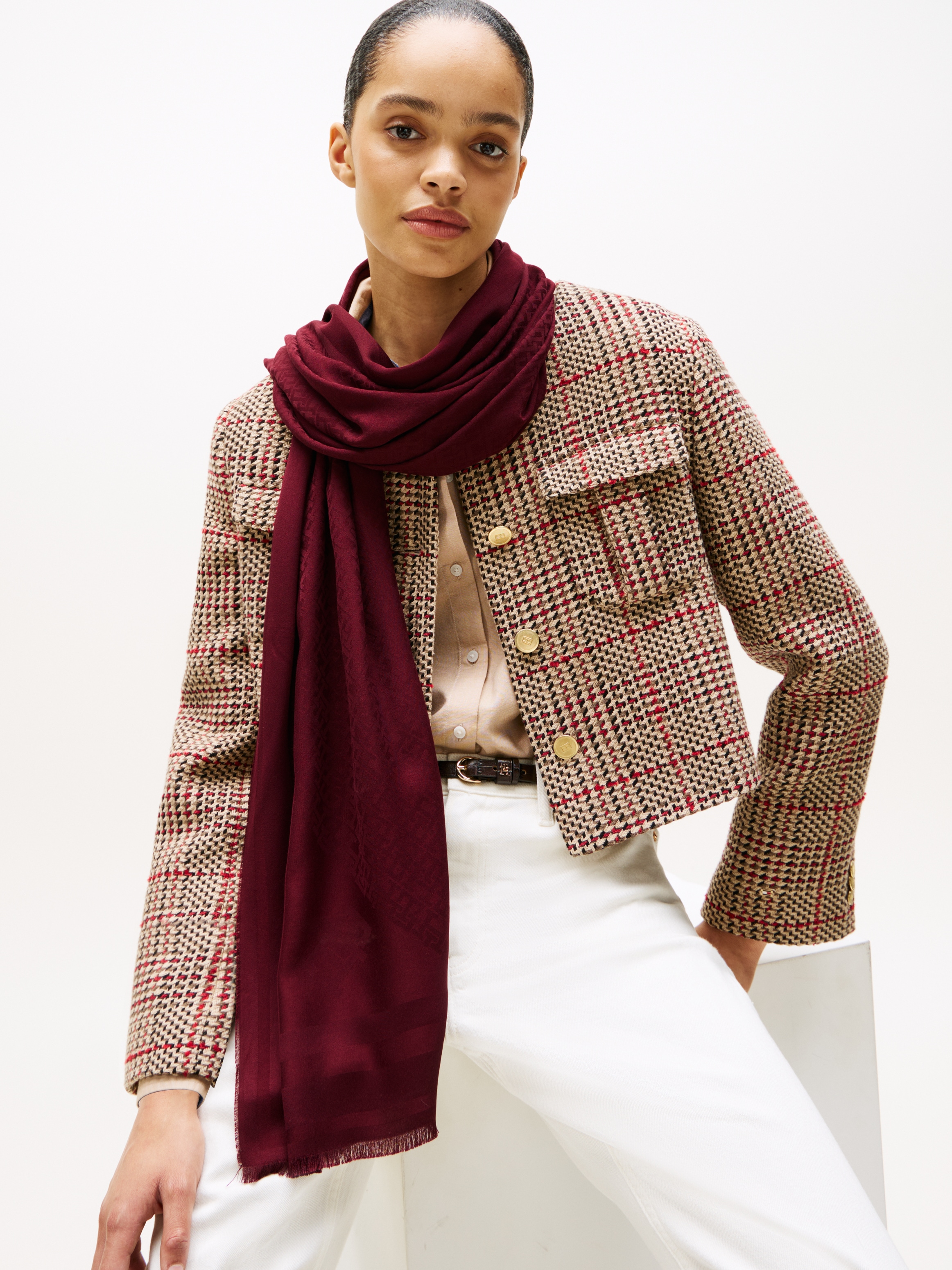 Tommy Hilfiger Schal »TH MONOGRAM«, mit Fransen und TH-Monogramm