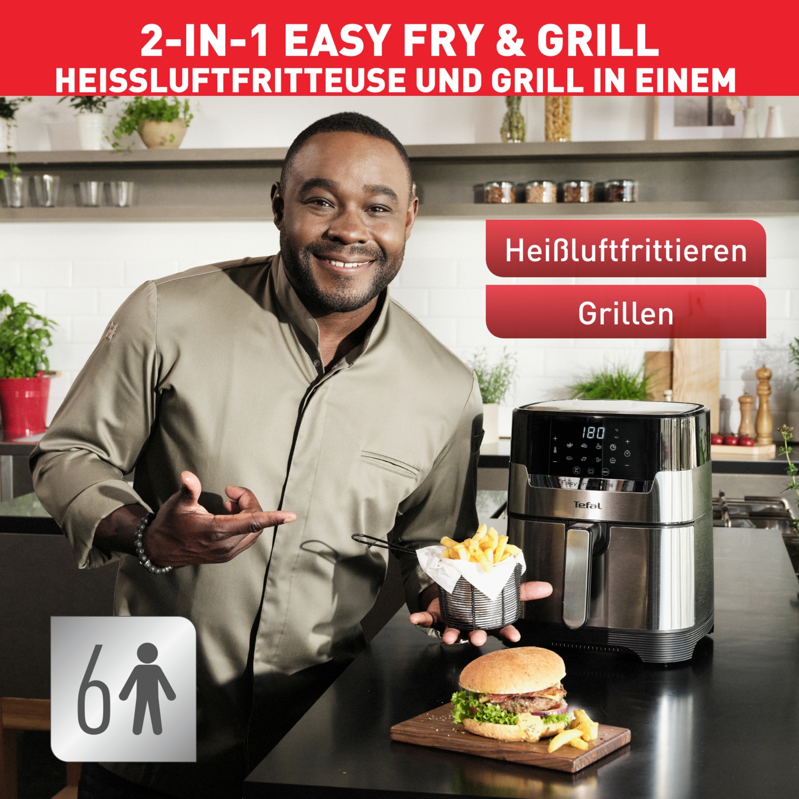 Tefal Fritteuse »Easy Fry & Grill Deluxe«, 1400 W, für bis zu 6 Personen, 8 Programme, energiesparend, ohne Öl. EY505D
