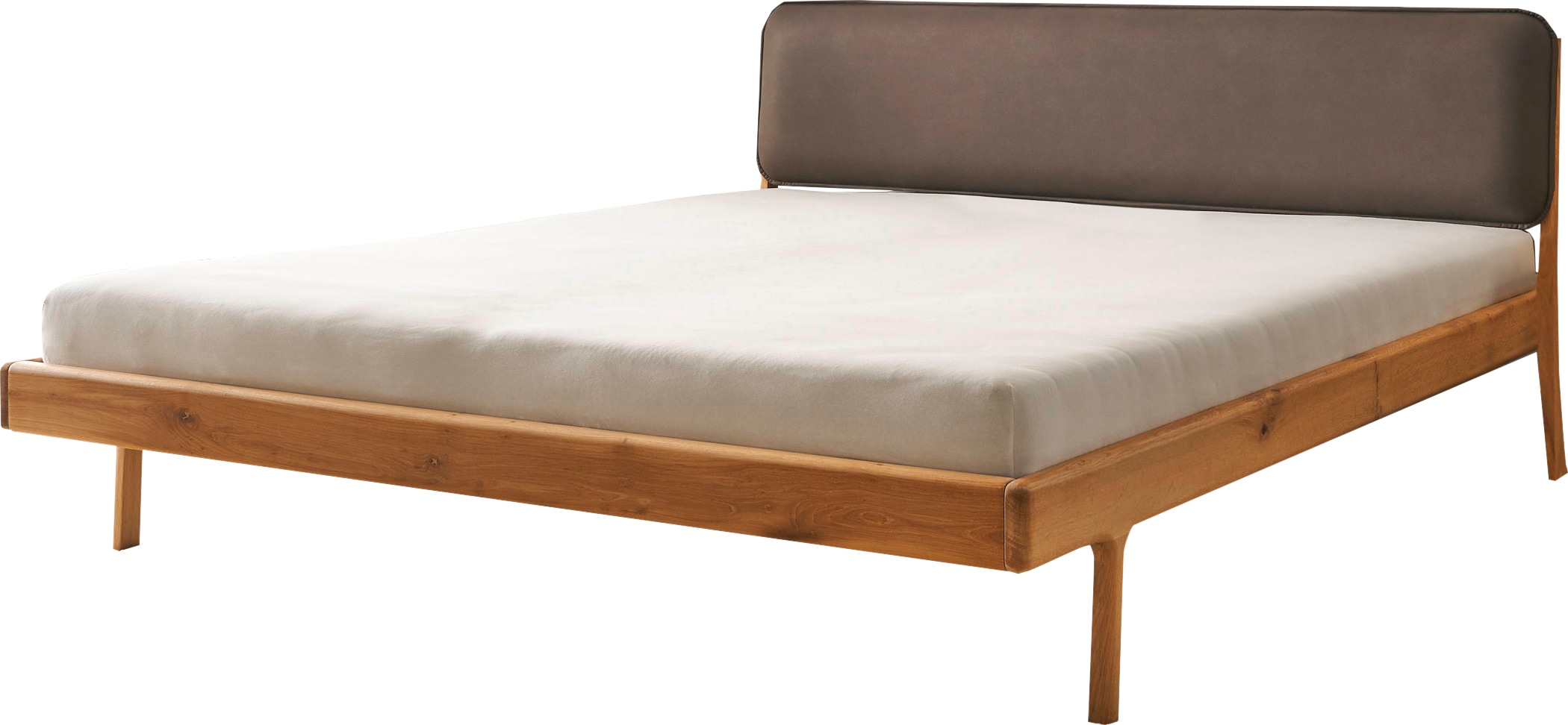 Schlafkontor Massivholzbett »Jerik« Eiche Massiv , Bett-Kopfteil in pflegeleichten Kunstleder Taupe