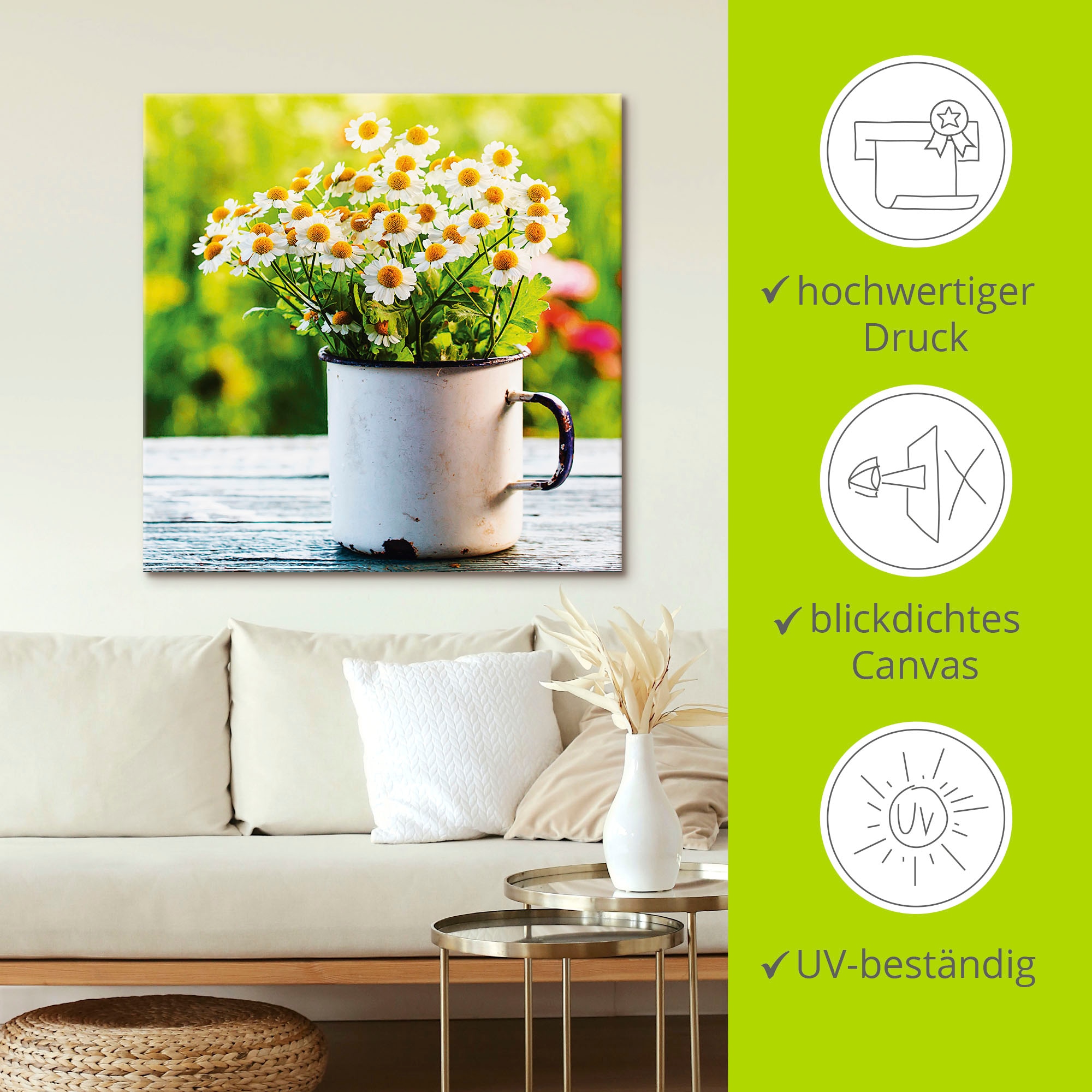 Artland Leinwandbild »Frühlingsgarten mit Gänseblümchen« Blumen 1 Stk. tlg. auf Holzrahmen gespannt