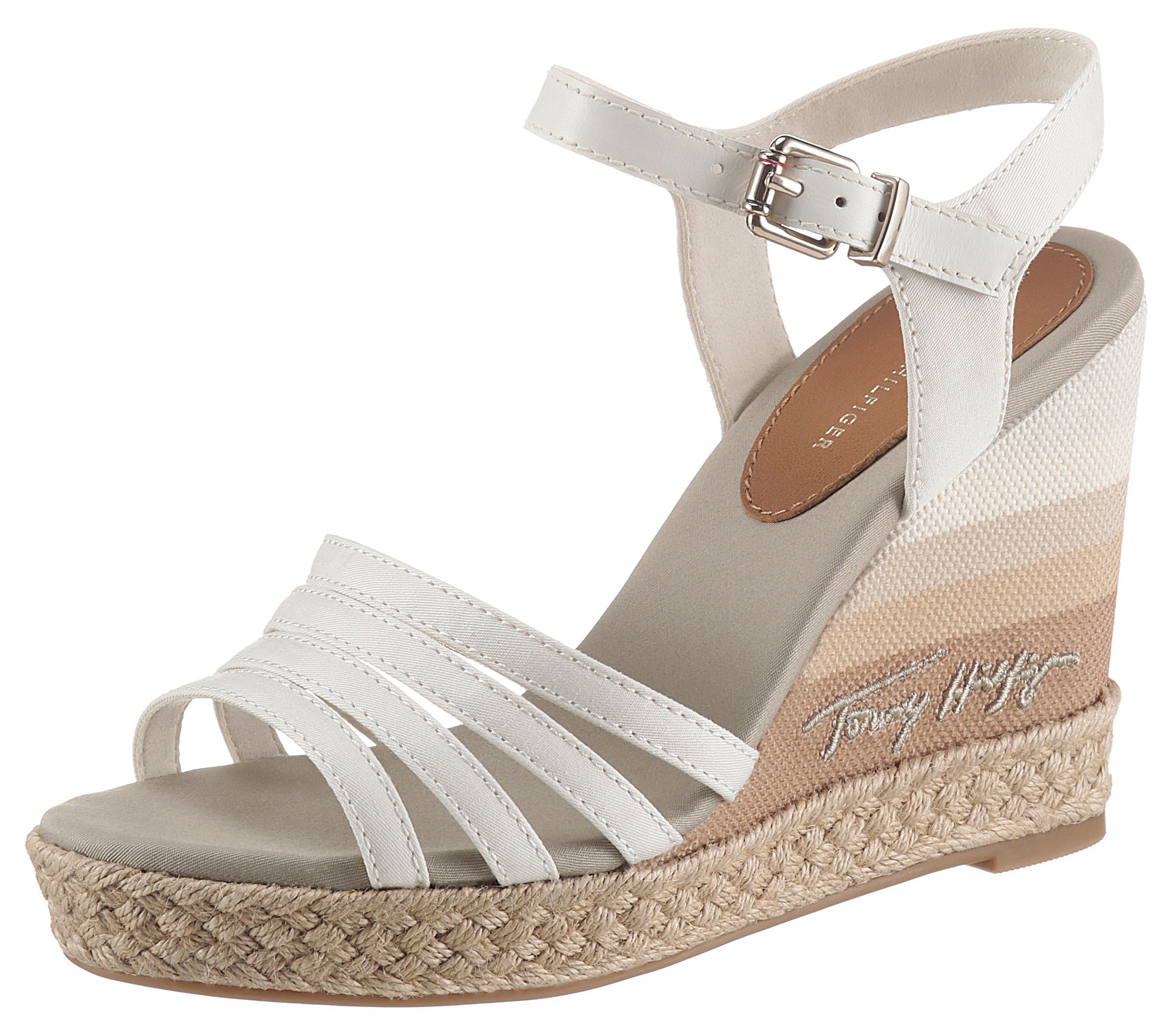 TOMMY HILFIGER High-Heel-Sandalette »TOMMY GRADIENT HIGH WDGE SANDAL«, mit gestreiftem Keilabsatz